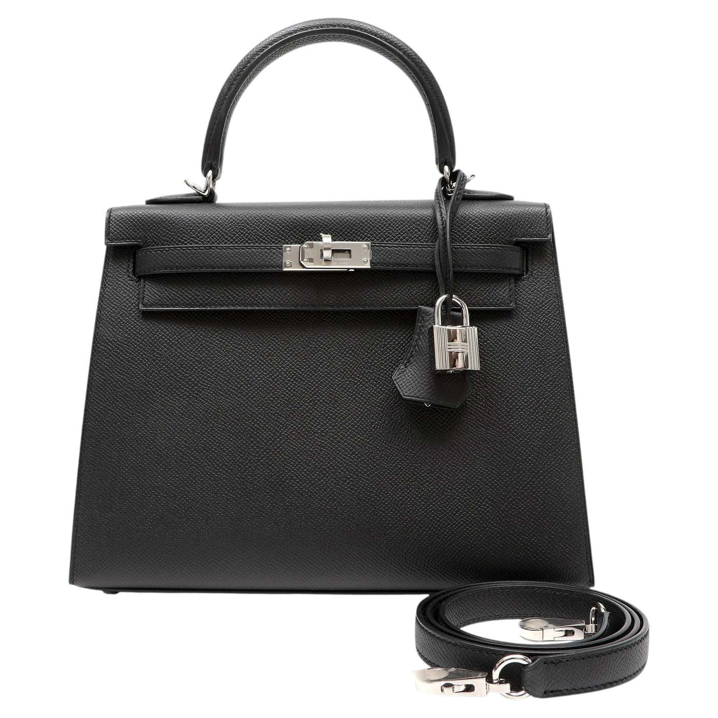 Hermes Kelly 25 Sellier Black Epsom leather handbag with palladium hardware — Hermès