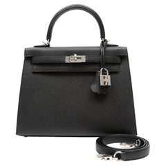 Hermès Kelly 25cm Black Sellier Epsom Leather w PH