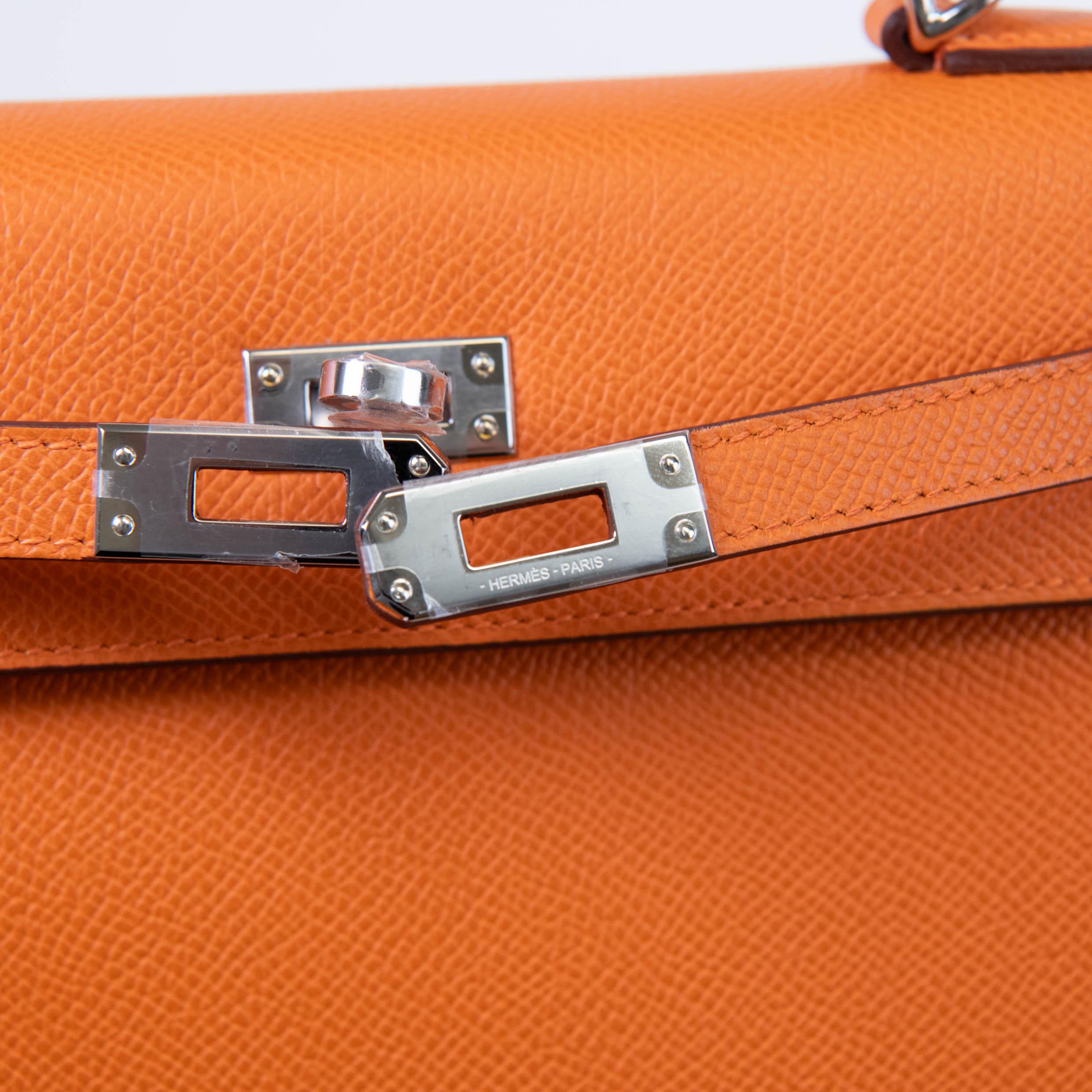 Hermès Kelly Sellier 25cm Orange Epsom Leather Palladium Hardware For Sale 6