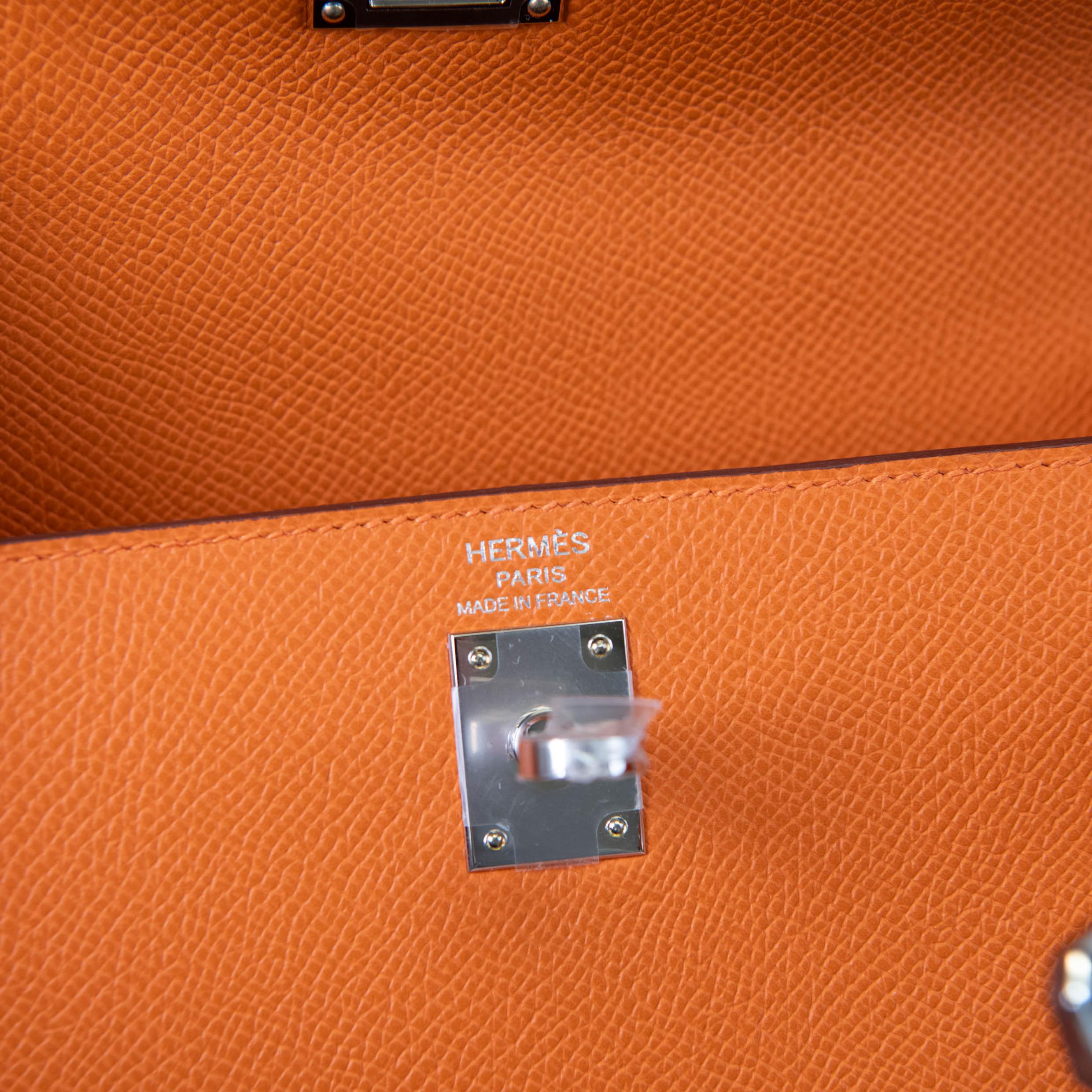 Hermès Kelly Sellier 25cm Orange Epsom Leather Palladium Hardware For Sale 7