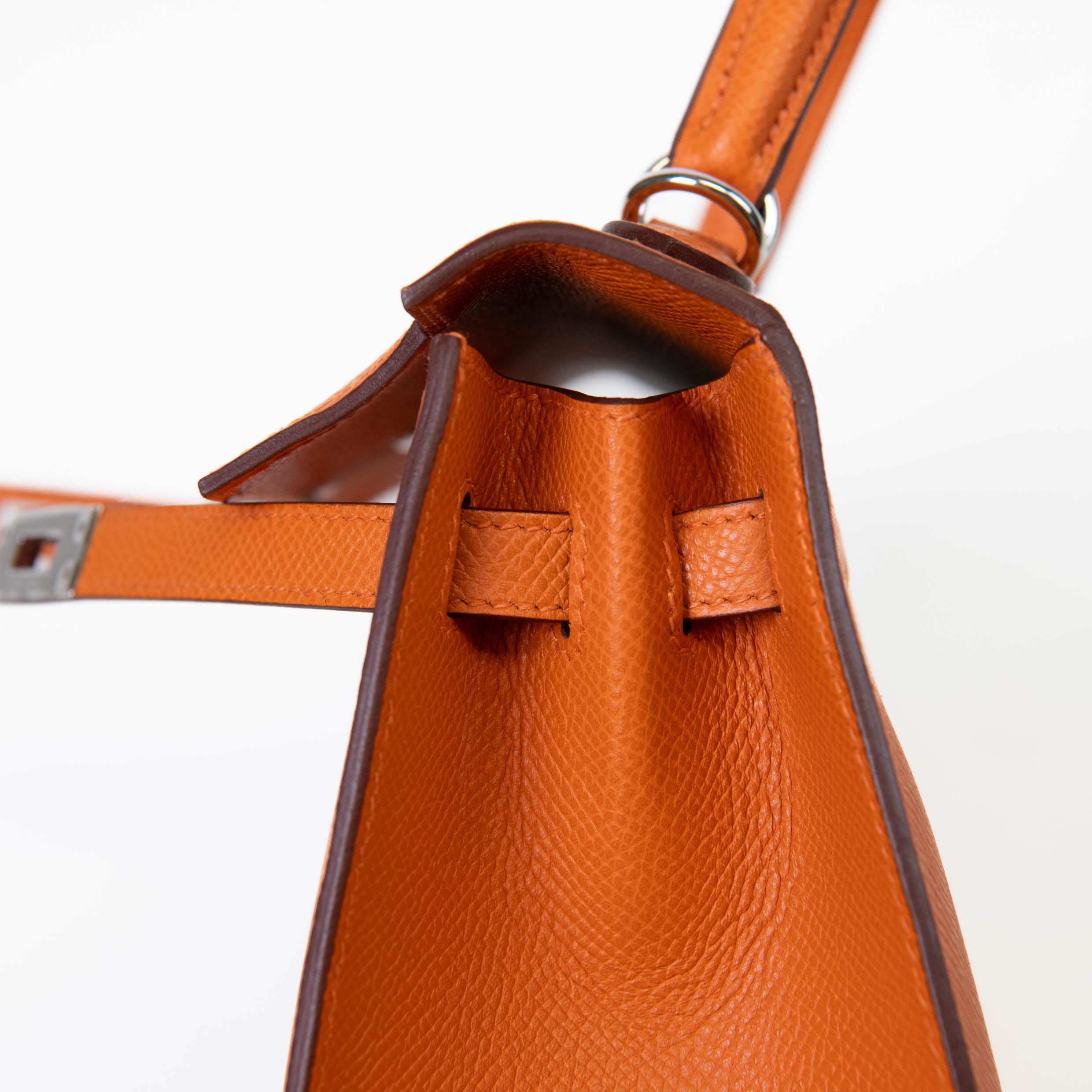 Hermès Kelly Sellier 25cm Orange Epsom Leather Palladium Hardware For Sale 9