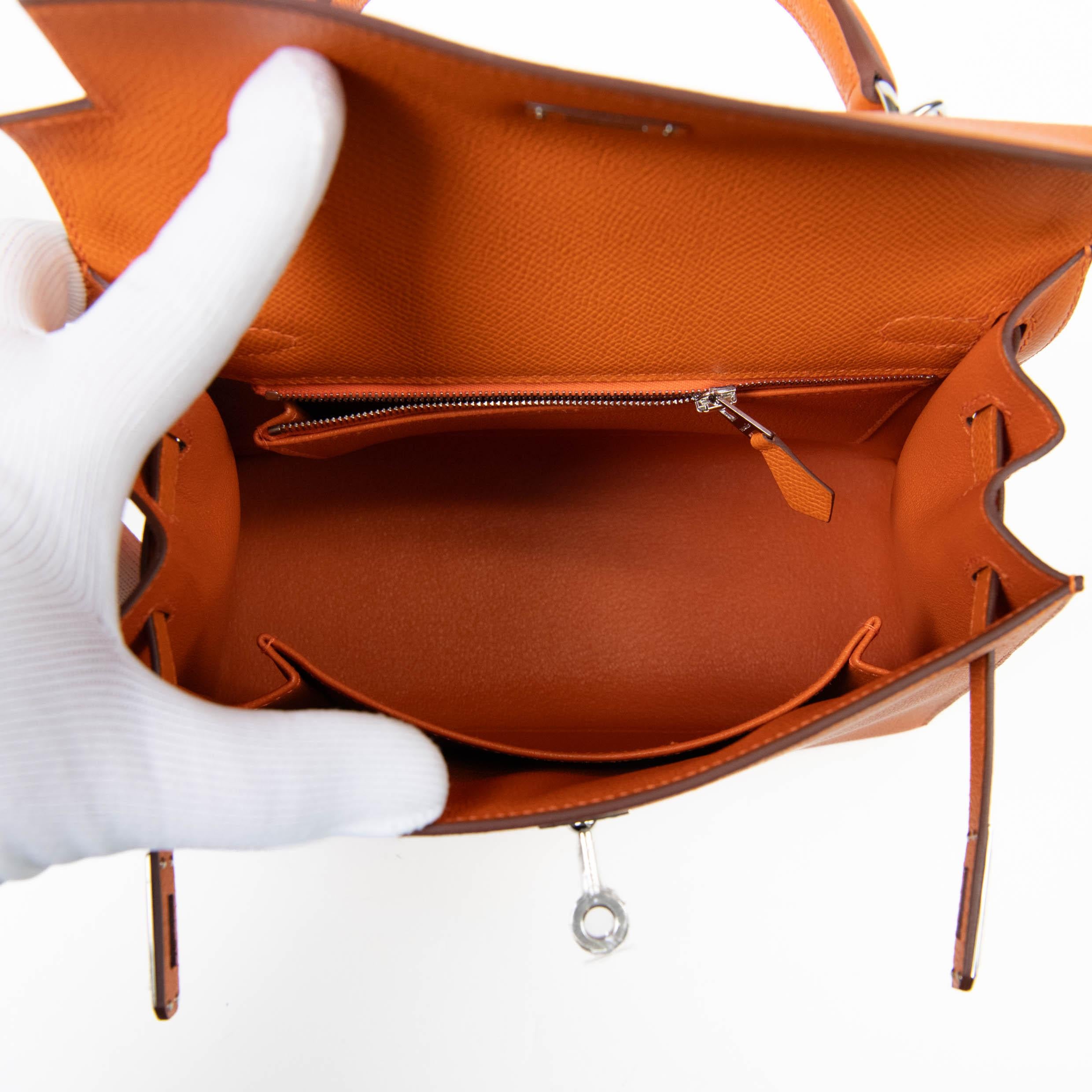 Hermès Kelly Sellier 25cm Orange Epsom Leather Palladium Hardware For Sale 10