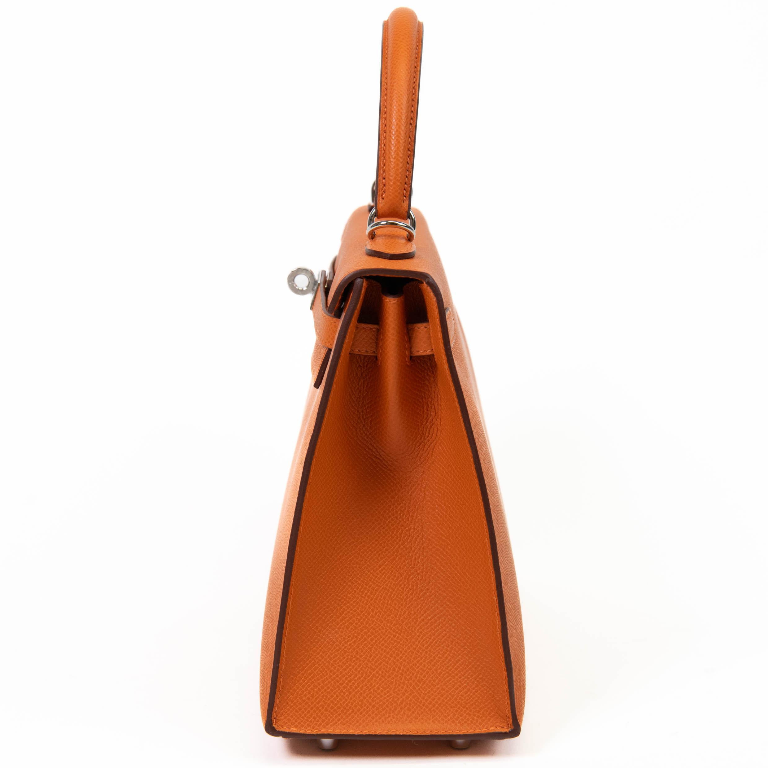 Hermès Kelly Sellier 25cm Orange Epsom Leather Palladium Hardware For Sale 1