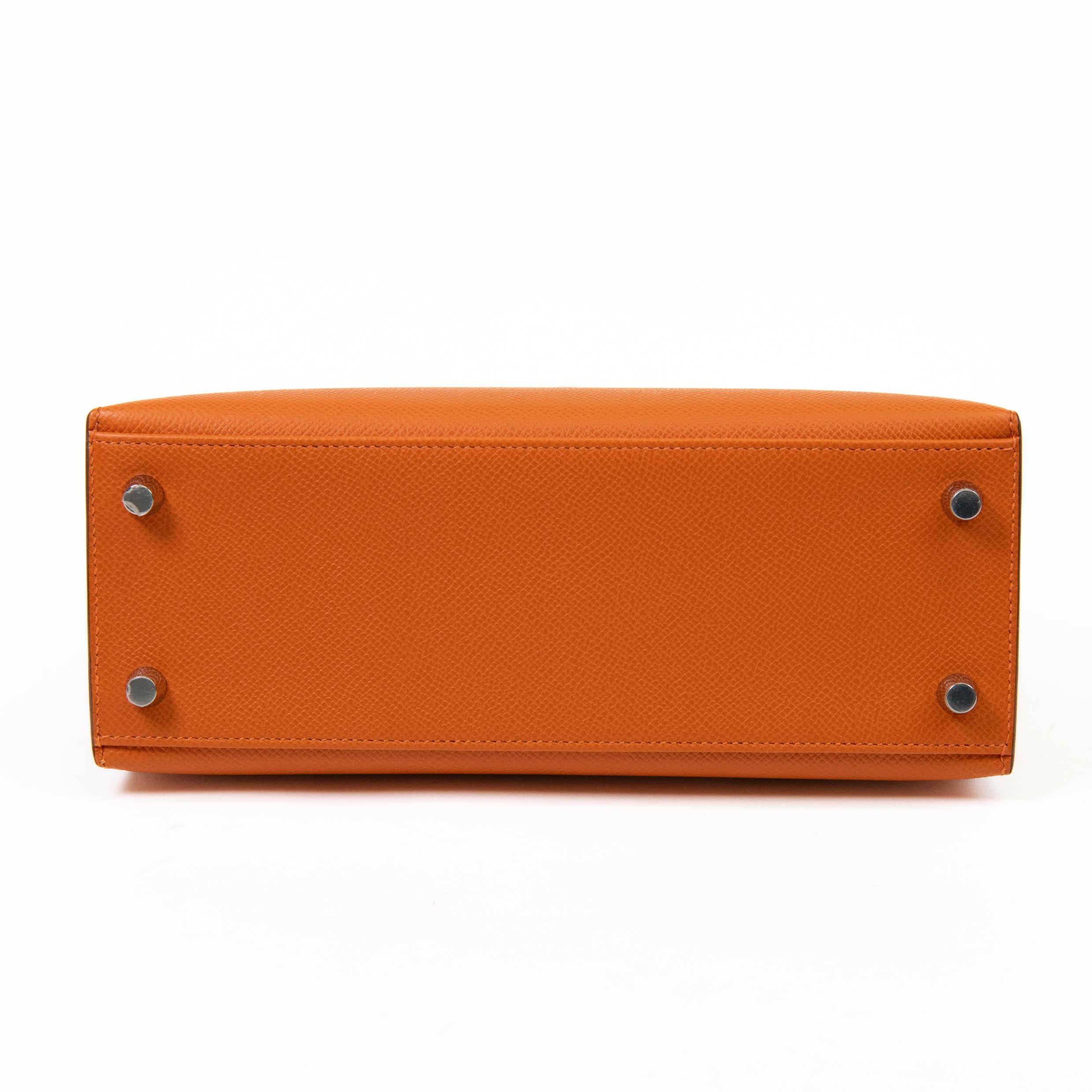 Hermès Kelly Sellier 25cm Orange Epsom Leather Palladium Hardware For Sale 2