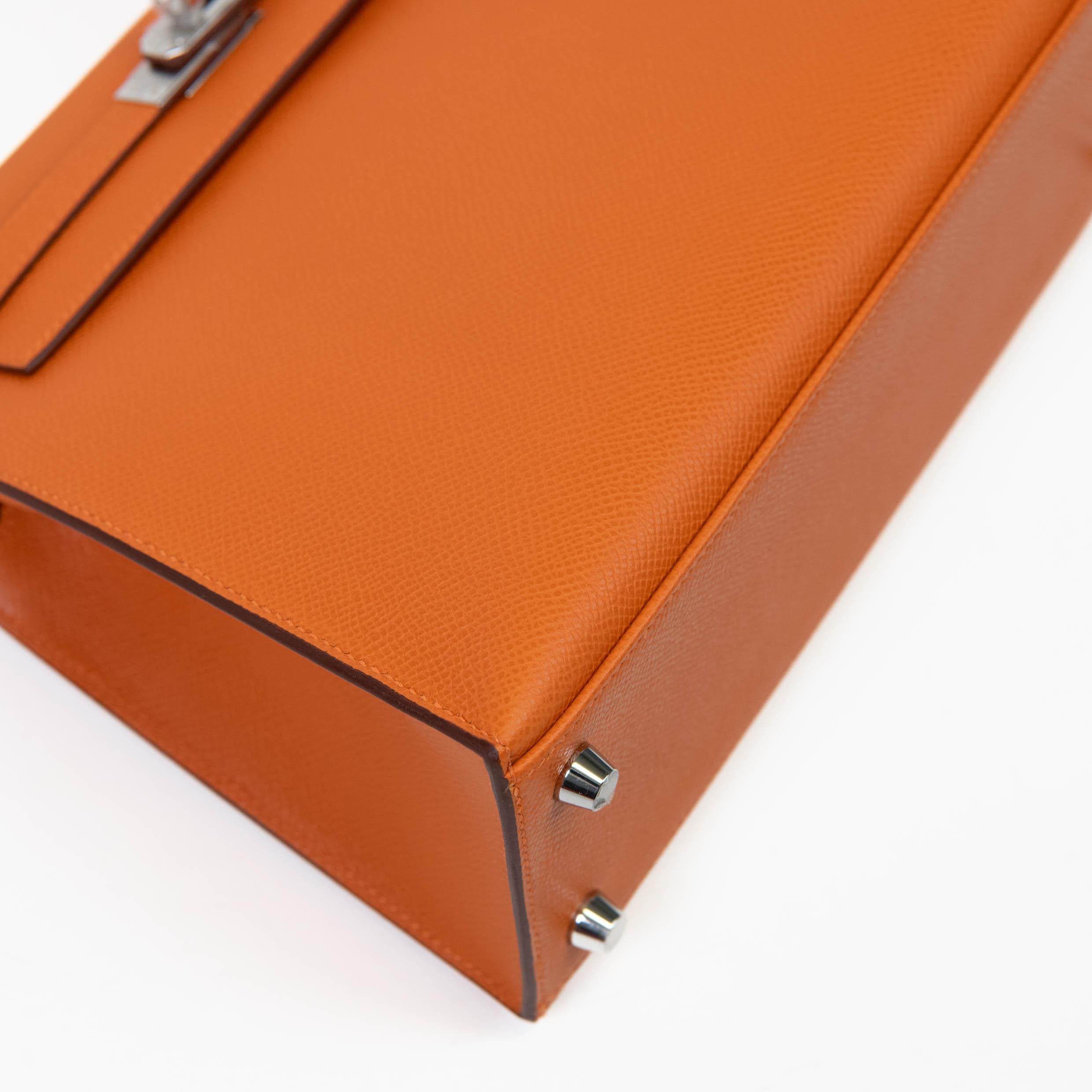 Hermès Kelly Sellier 25cm Orange Epsom Leather Palladium Hardware For Sale 3