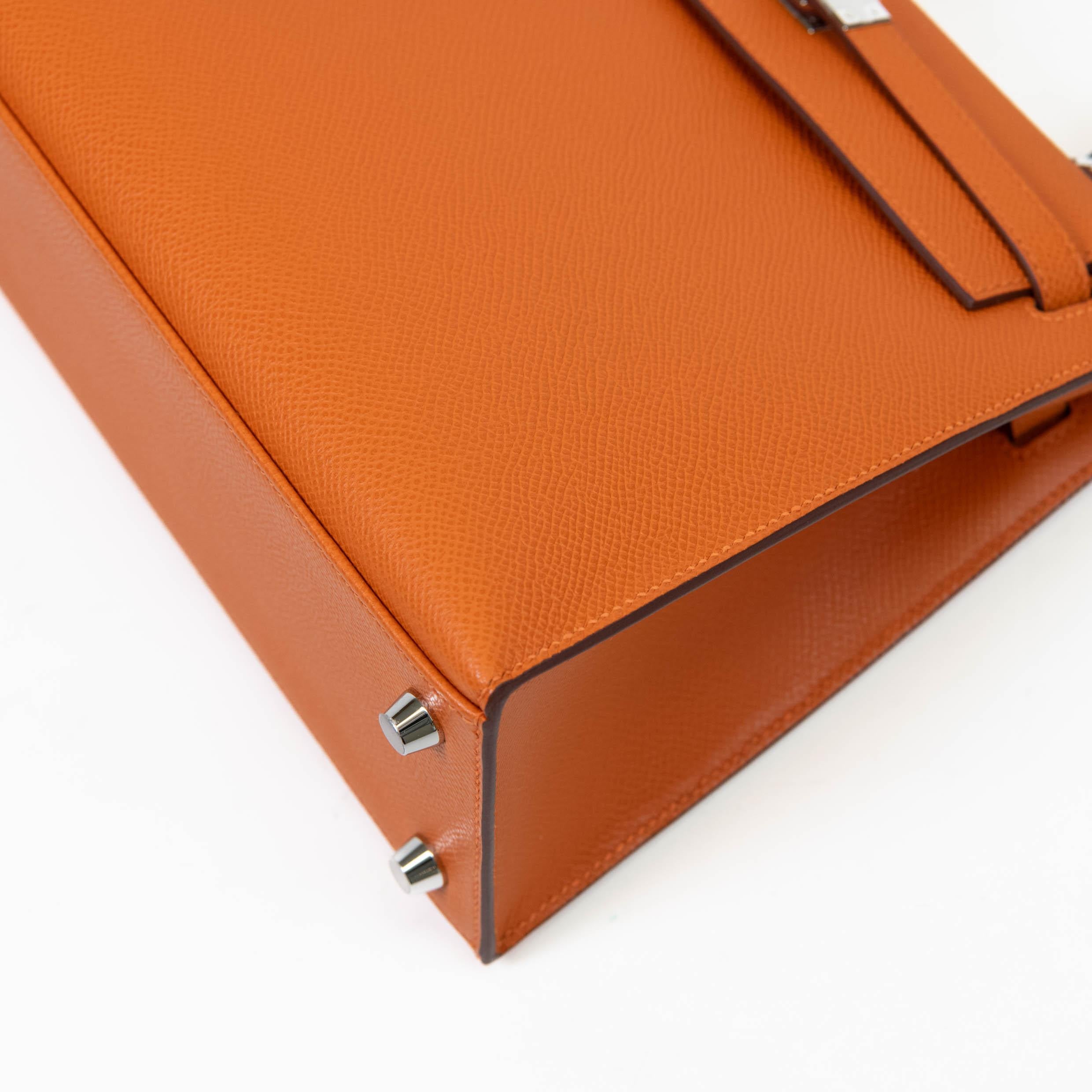 Hermès Kelly Sellier 25cm Orange Epsom Leather Palladium Hardware For Sale 4