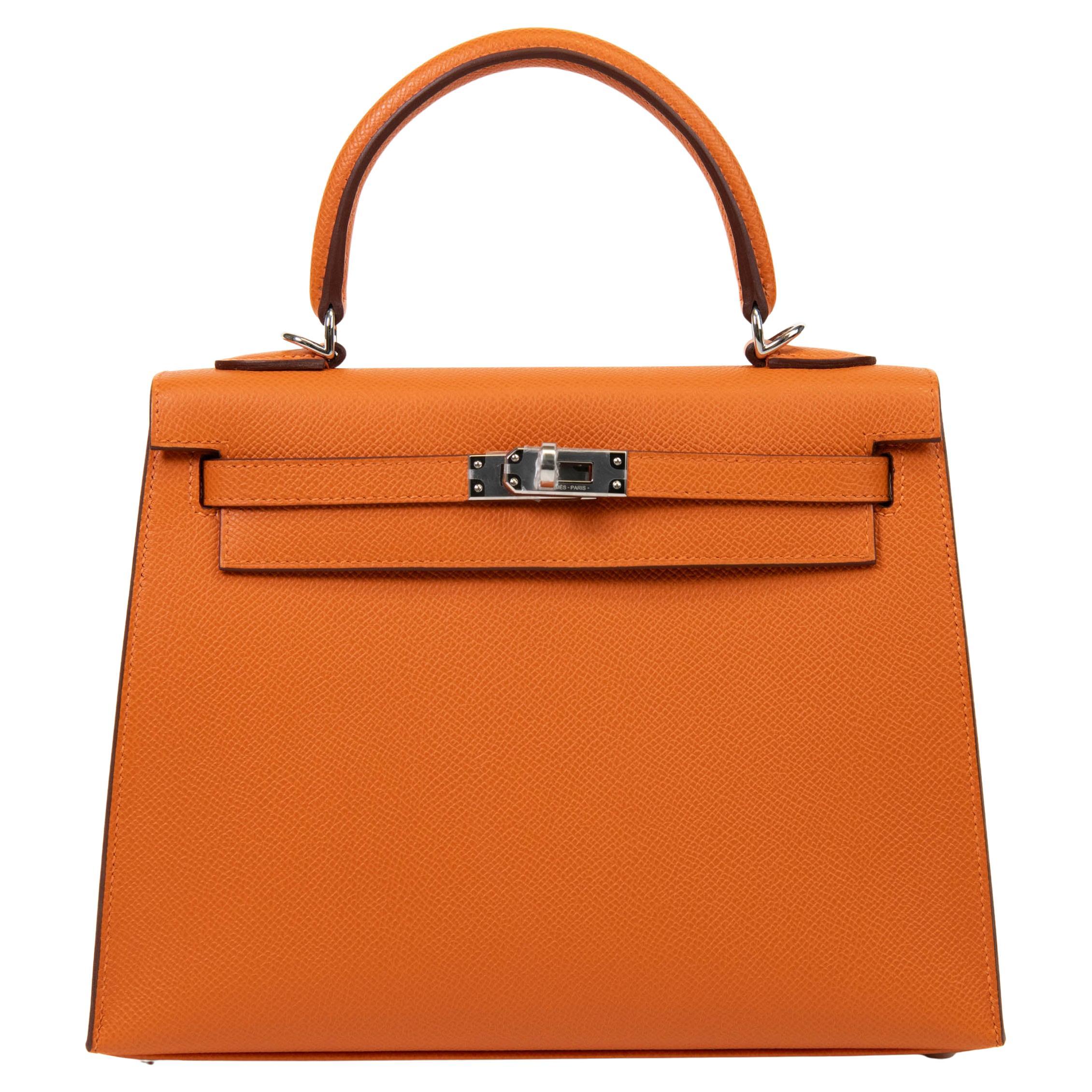 Hermès Kelly Sellier 25cm Orange Epsom Leather Palladium Hardware