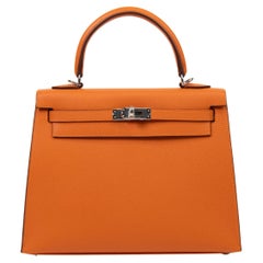 Hermès Kelly Sellier 25cm Arancione Pelle Epsom Hardware Palladium