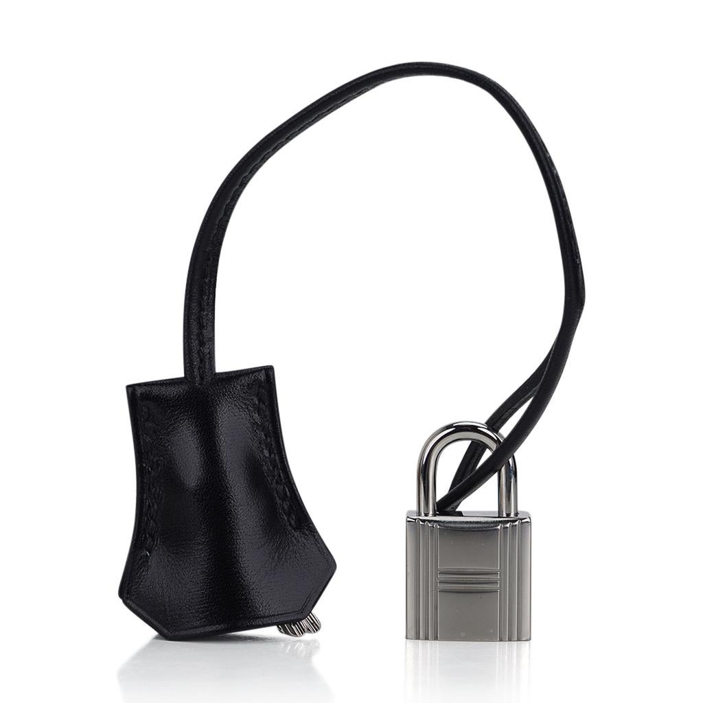 Hermes Kelly Sellier 28 Boîte noire Sac en cuir Palladium en vente 3