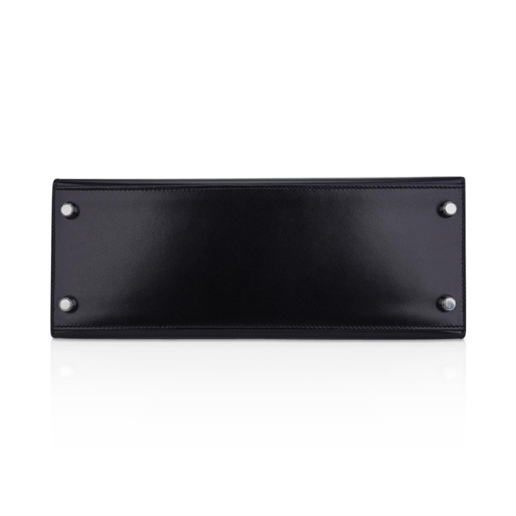Hermes Kelly Sellier 28 Black Box Leather Bag Palladium Hardware For Sale 1