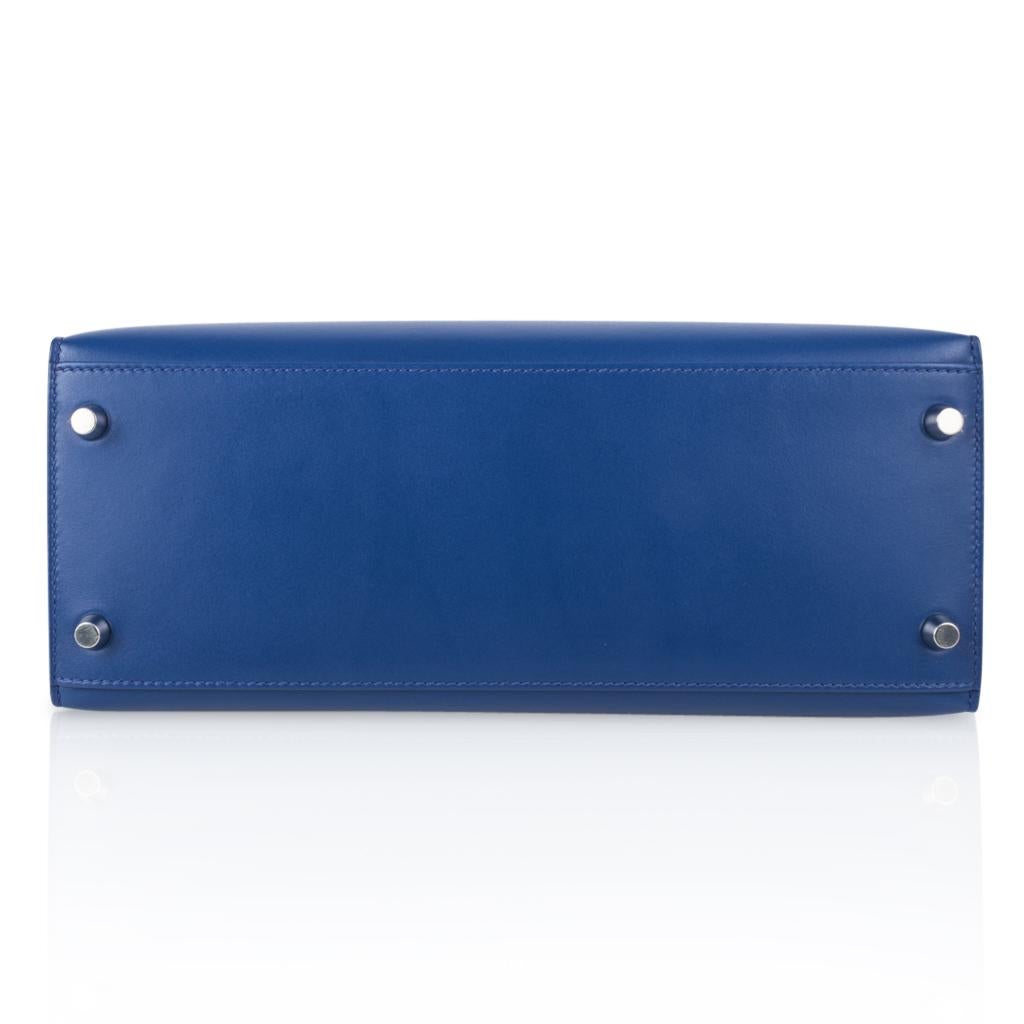 Hermes Kelly Sellier 28 Bag Blue Electric Tadelakt Leather Palladium Hardware  5