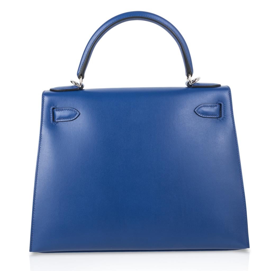 Hermes Kelly Sellier 28 Bag Blue Electric Tadelakt Leather Palladium Hardware  2