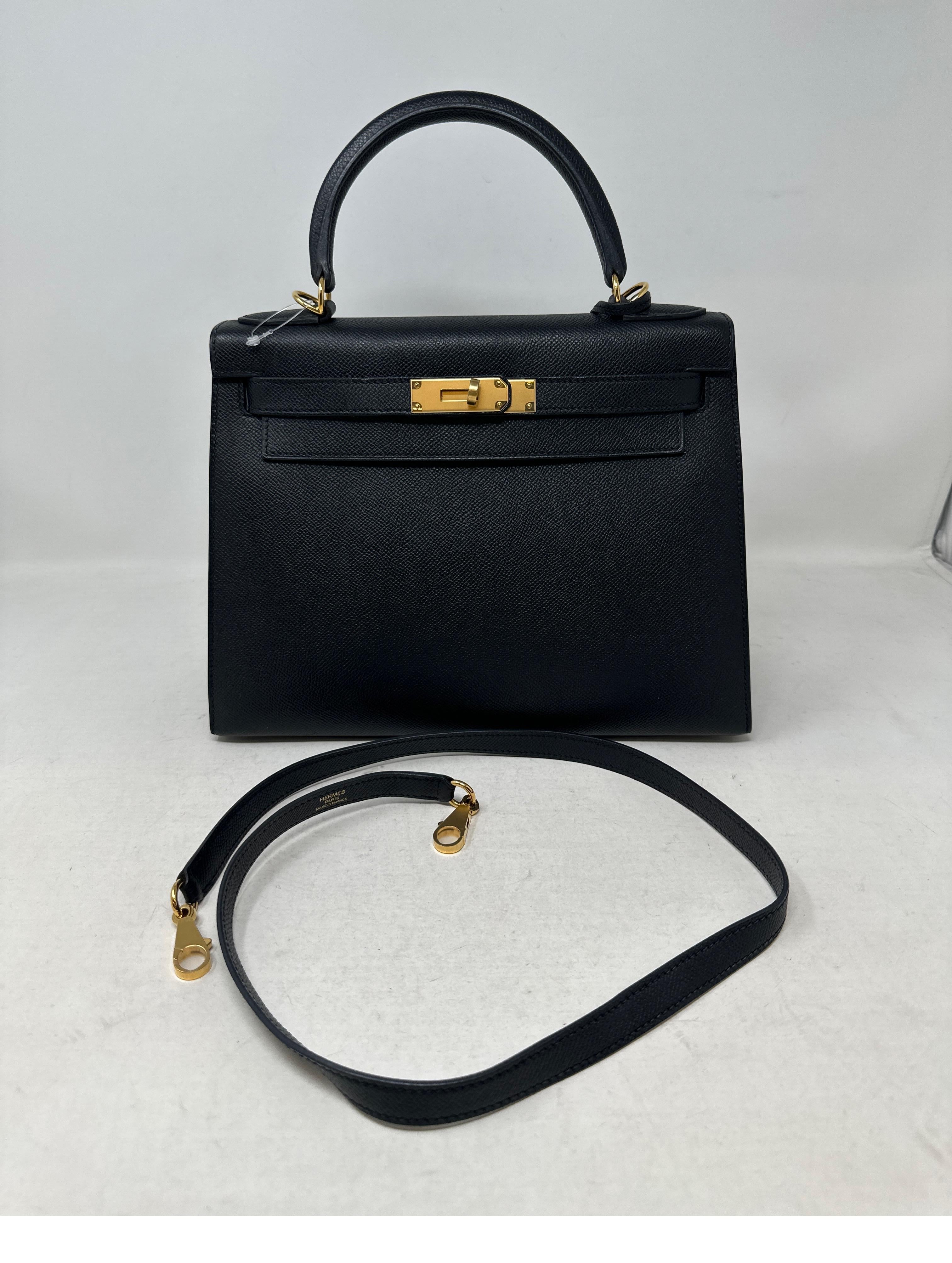 Hermes Kelly 28 Sellier Bag. Excellent condition. Epsom leather. Gold hardware. Plastic still on the hardware including the strap closures. The strap was never used. Gorgeous hard to find sellier bag. Interior clean. Includes clochette, lock, keys,