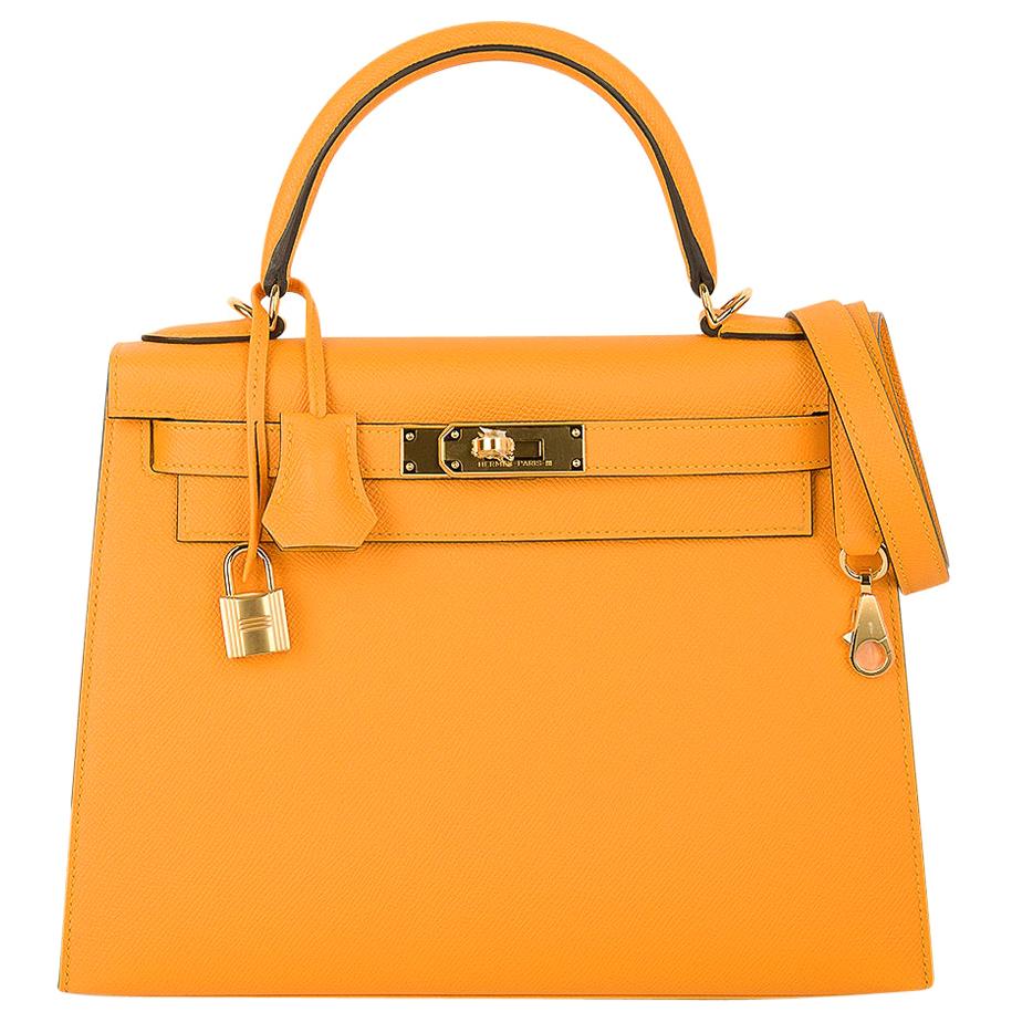 Hermes Kelly Sellier 28 Bag Jaune D'Or HSS Epsom Leather Gold Hardware 