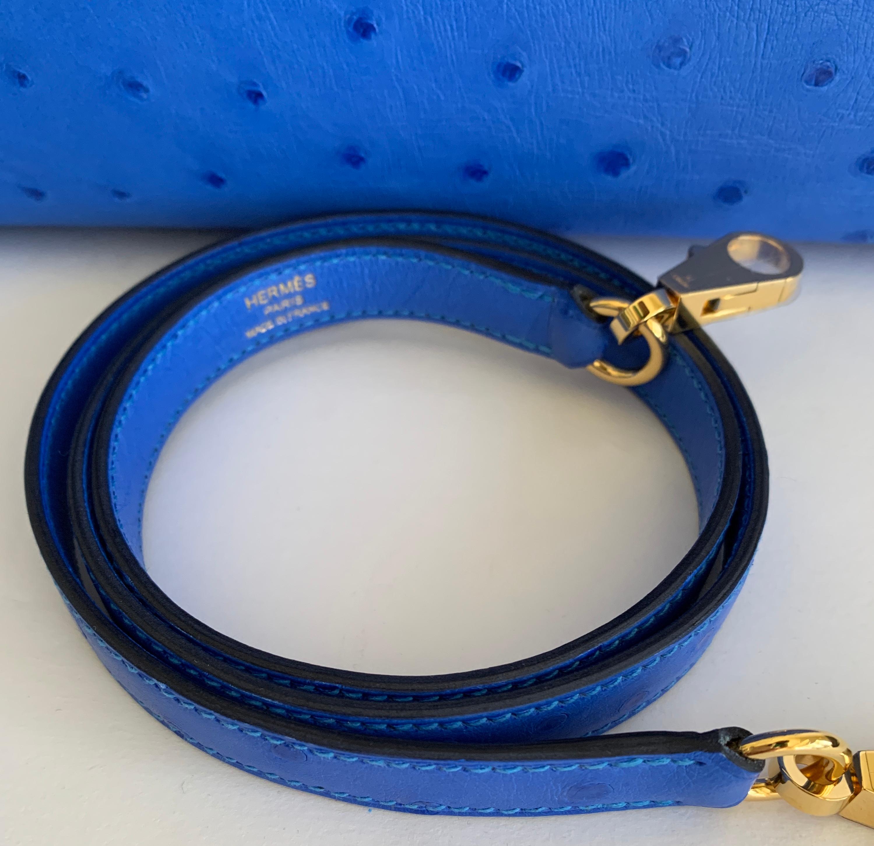 Hermes Kelly Sellier 28 Bag Ostrich Bleuete  Gold Hardware 5