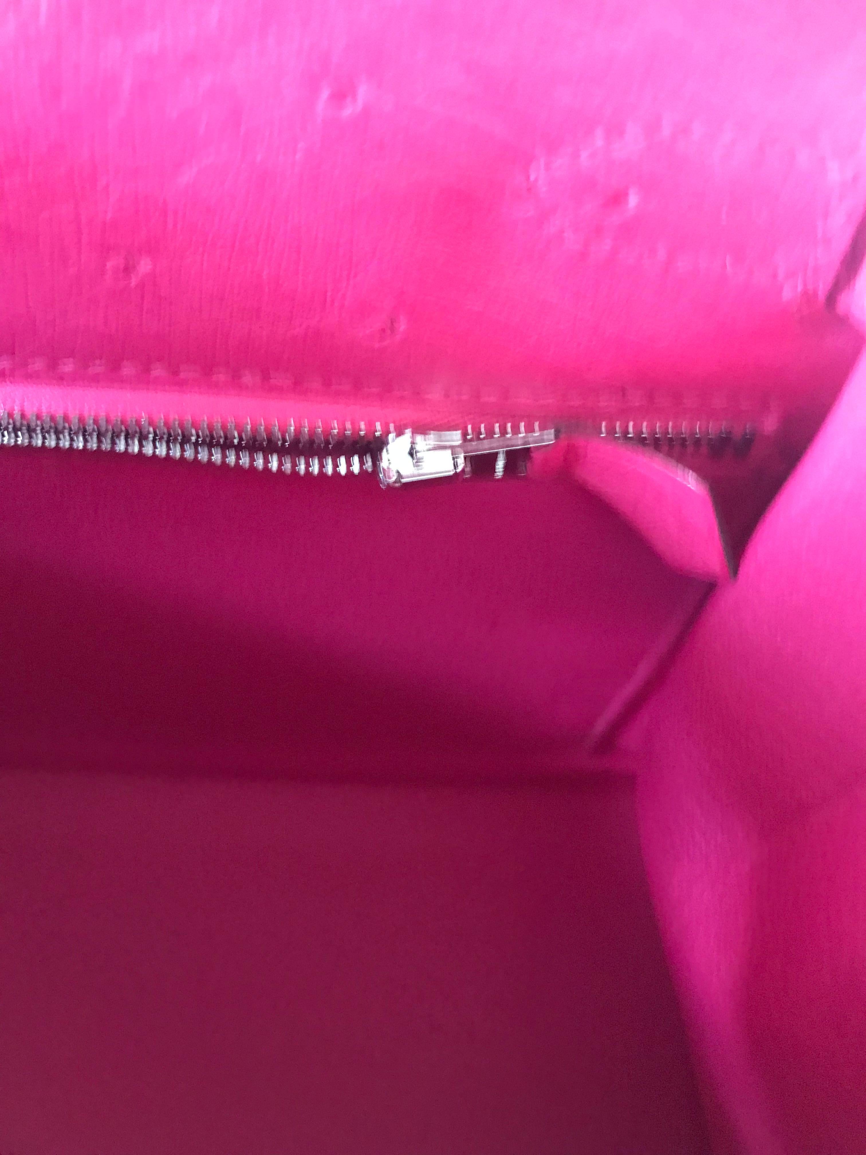 Women's or Men's Hermes Kelly Sellier 28 Bag Ostrich Rare Rose Tyrien Pink Palladium Hardware