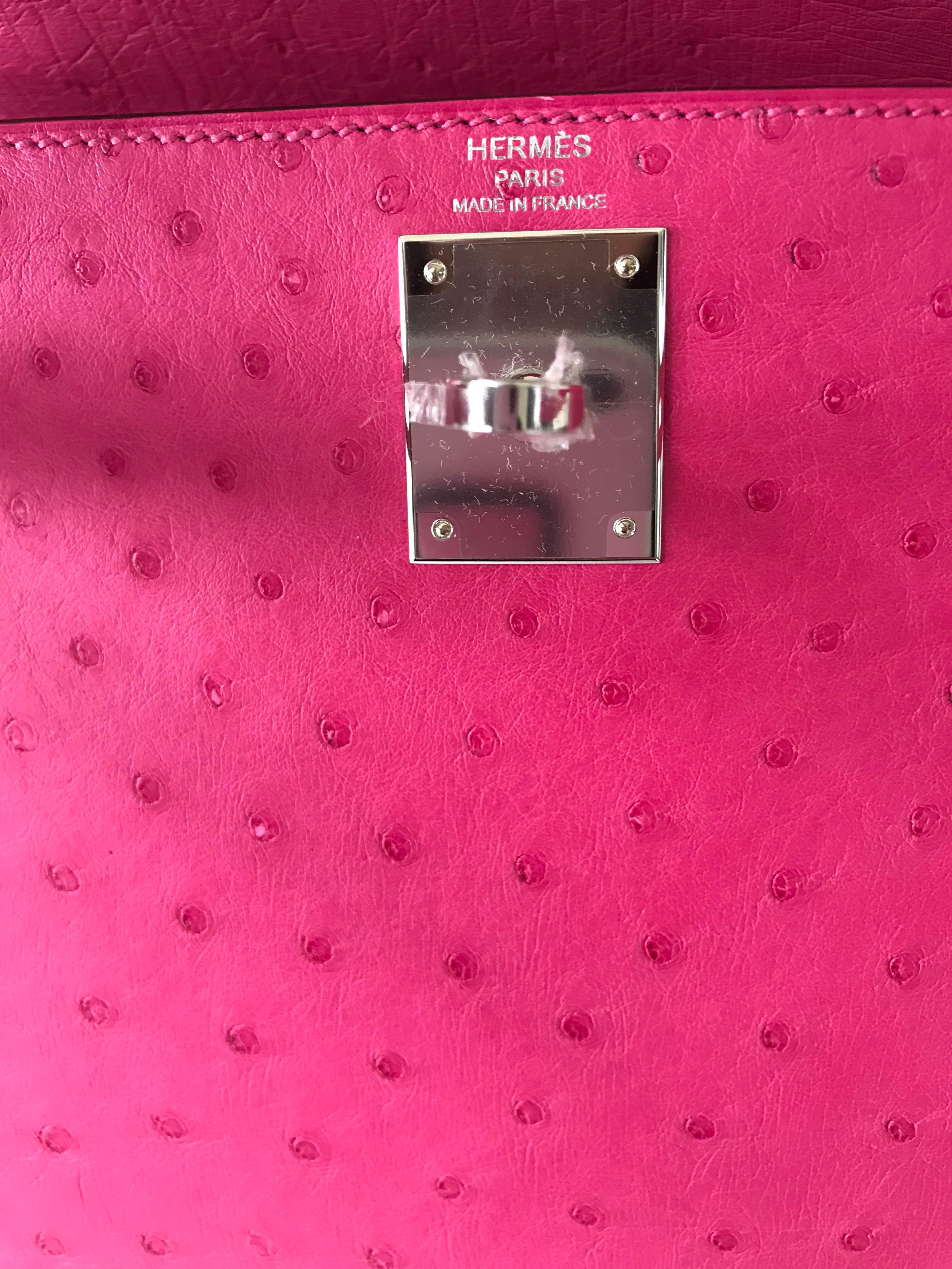 Hermes Kelly Sellier 28 Bag Ostrich Rare Rose Tyrien Pink Palladium Hardware 2