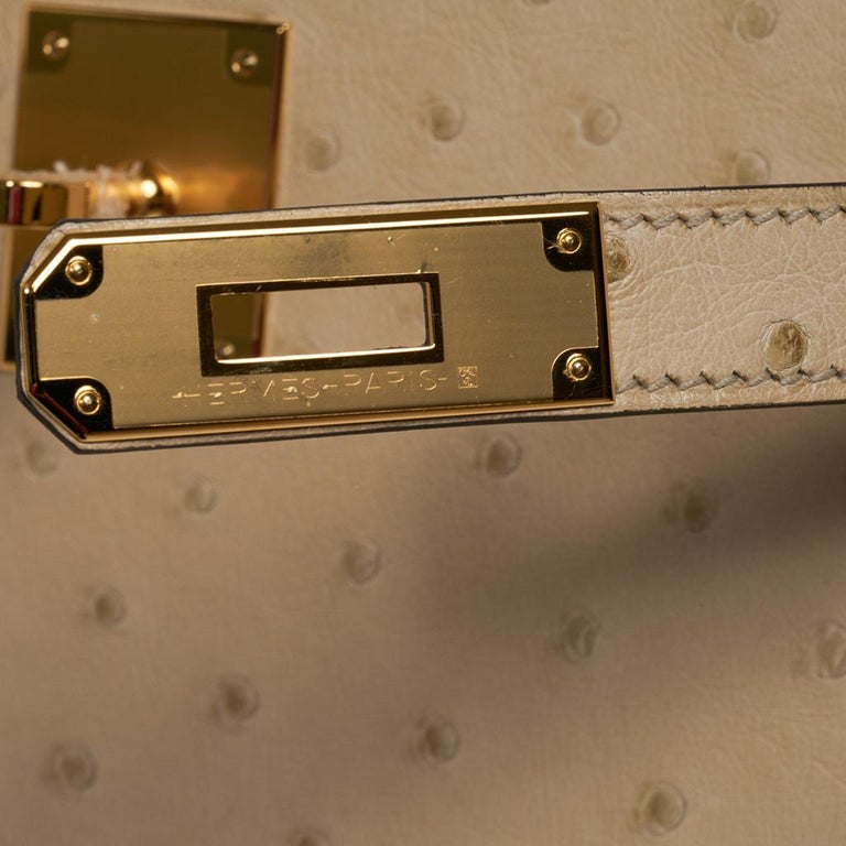 Hermes Parchemin Ostrich Sellier Kelly 25cm Gold Hardware