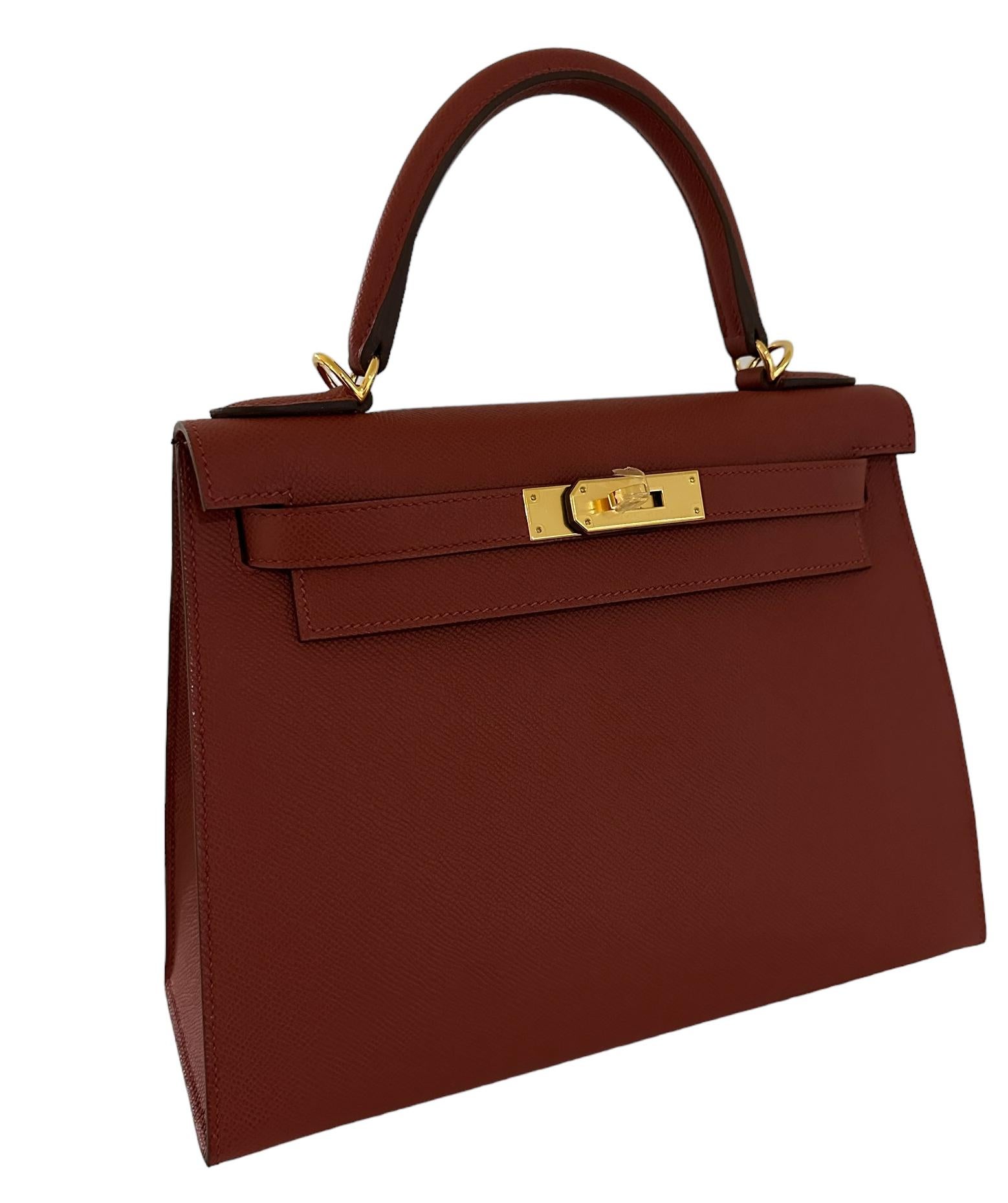 Hermes Kelly Sellier 28 Bag Rouge Venetian Epsom Gold Hardware New For Sale 1