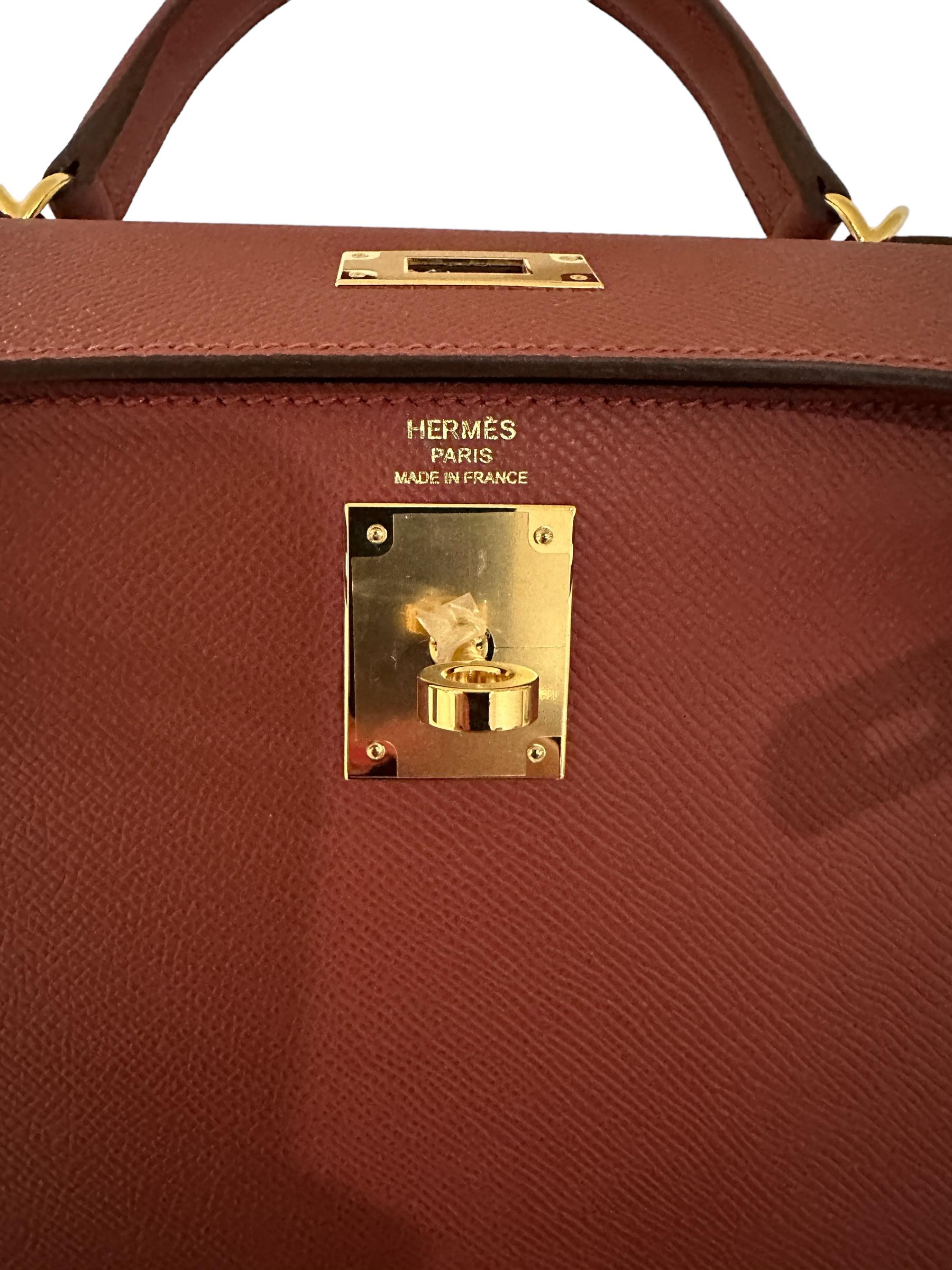 Hermes Kelly Sellier 28 Bag Rouge Venetian Epsom Gold Hardware New For Sale 2