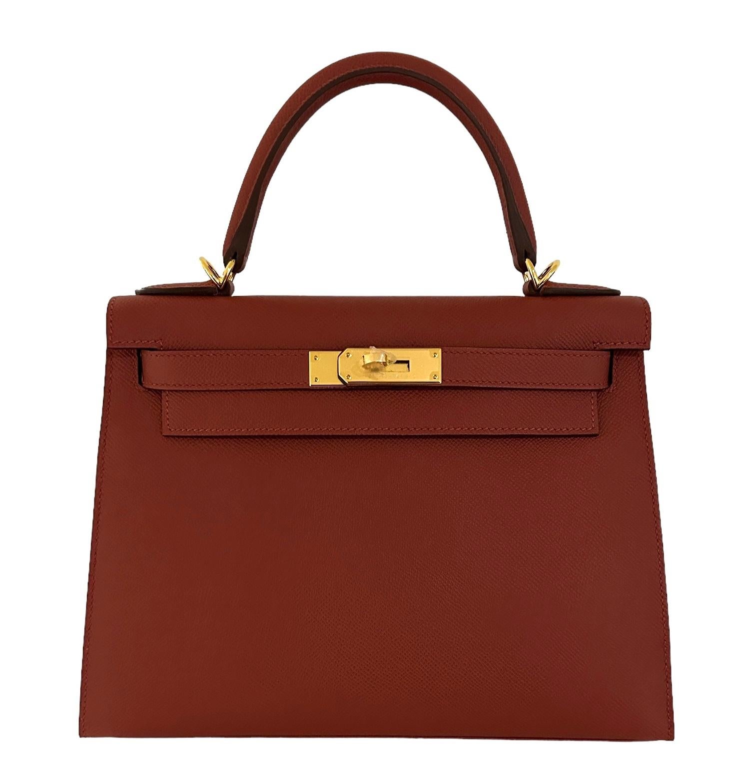 Hermes Kelly Sellier 28 Bag Rouge Venetian Epsom Gold Hardware New For Sale 4