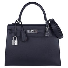 Hermes Kelly Sellier 25 Tasche Verso Bleu de Minuit / Etrusque Veau Madame