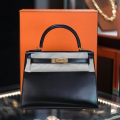 Hermes Kelly Sellier 28 Black Box Calfskin with Gold Hardware