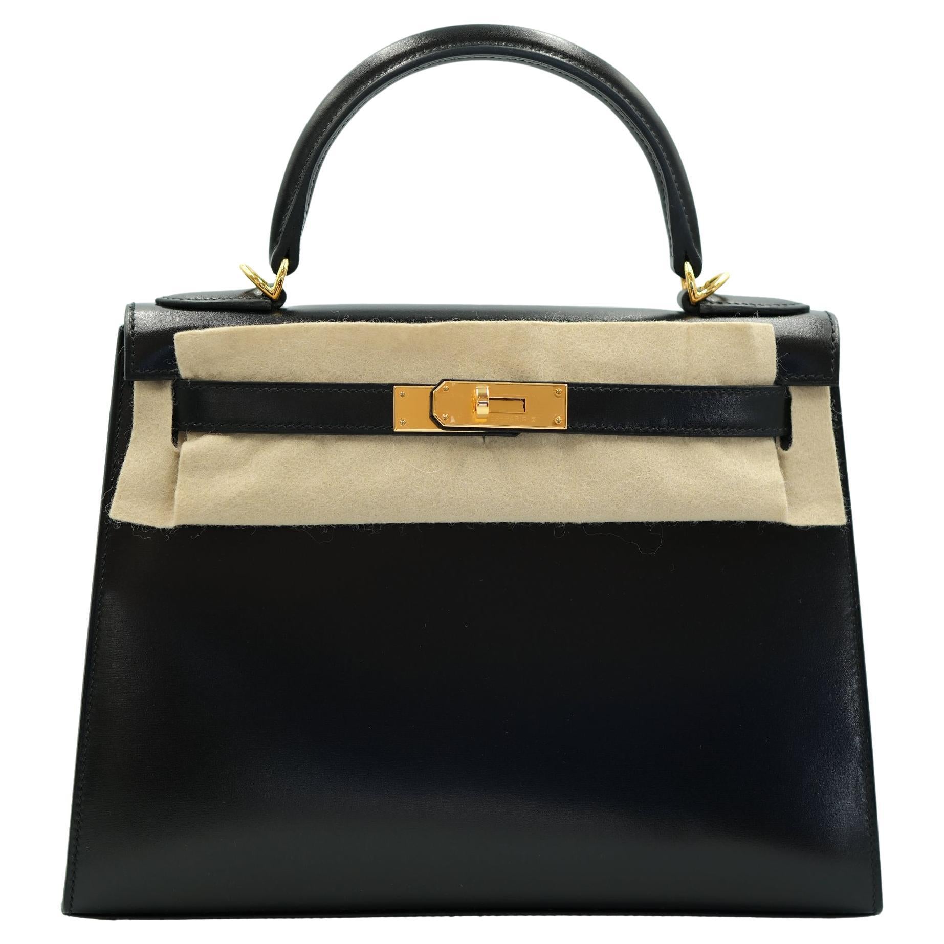 Hermes Kelly Sellier 28 Black Box Calfskin with Gold Hardware