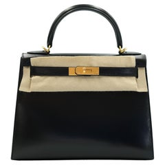 Hermes Kelly Sellier 28 Black Box Calfskin with Gold Hardware