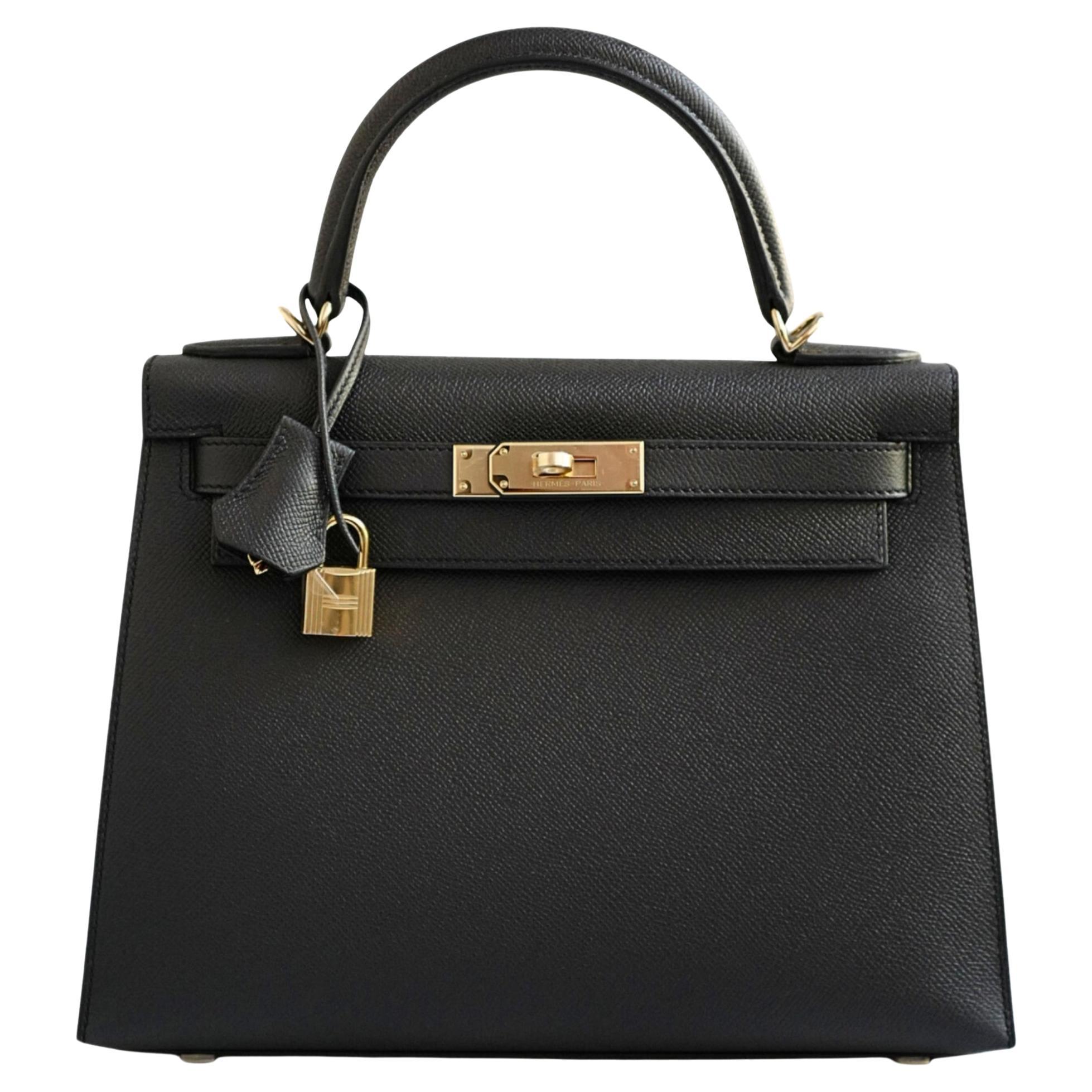 Hermes Kelly Sellier 28 Black Epsom Leather Permabrass Hardware B Stamp 2023