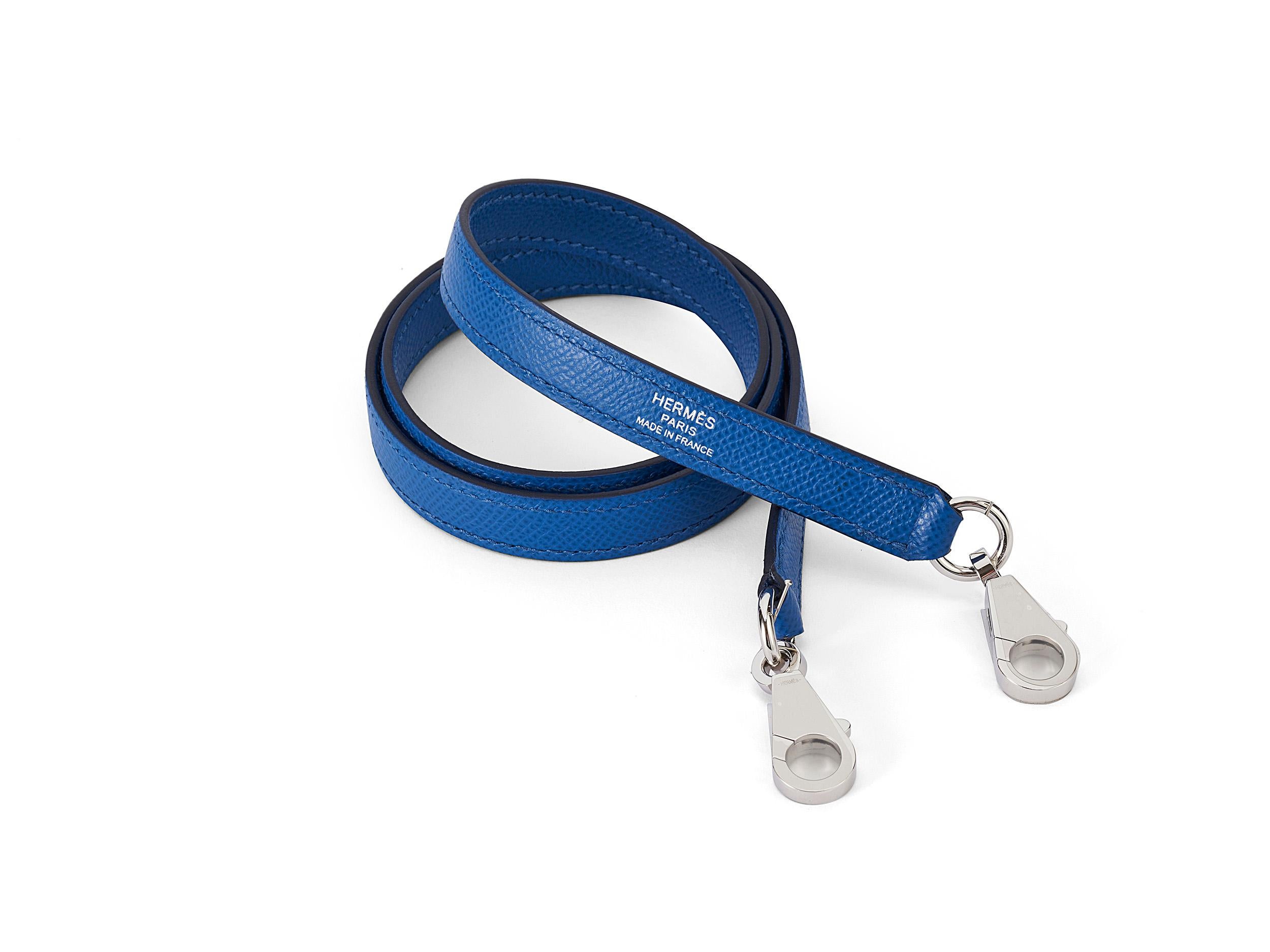 Hermès Kelly Sellier 28 Bleu France Epsom Palladium Hardware en vente 6