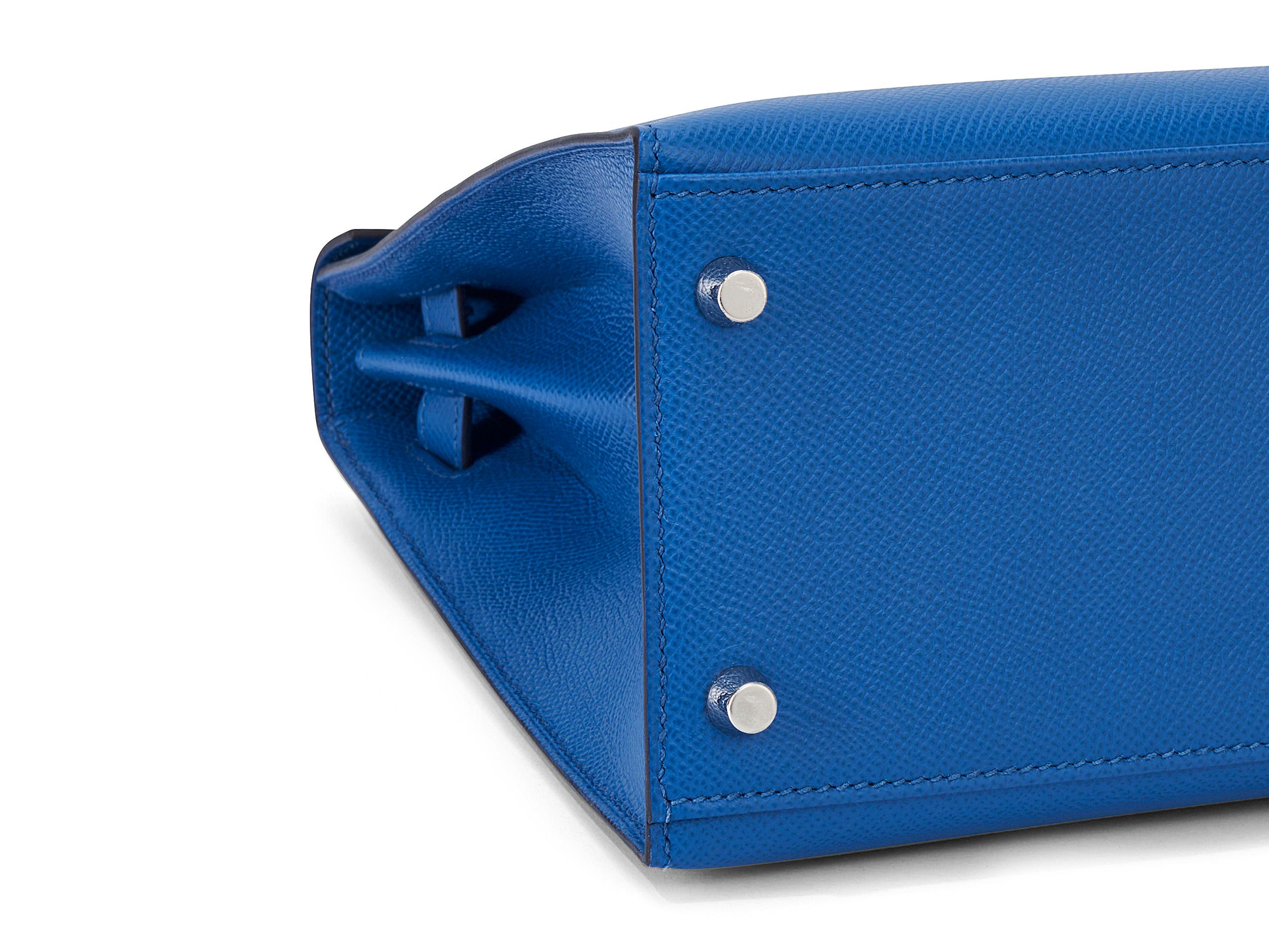 Hermès Kelly Sellier 28 Bleu France Epsom Palladium Hardware en vente 1