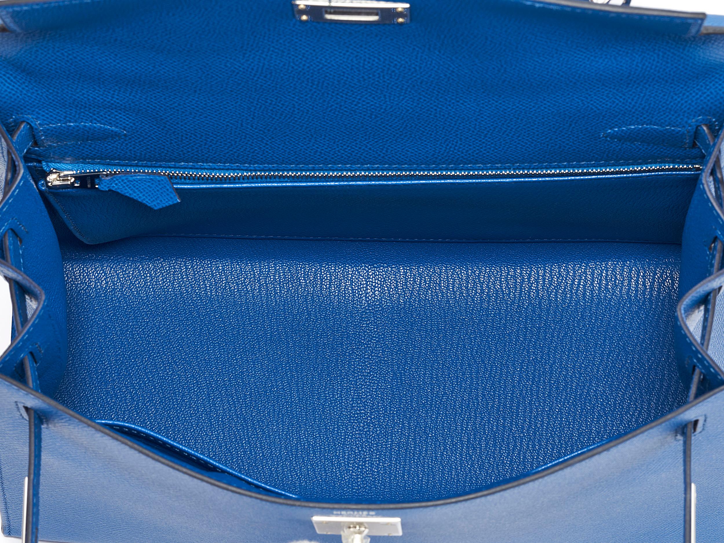 Hermès Kelly Sellier 28 Bleu France Epsom Palladium Hardware en vente 3
