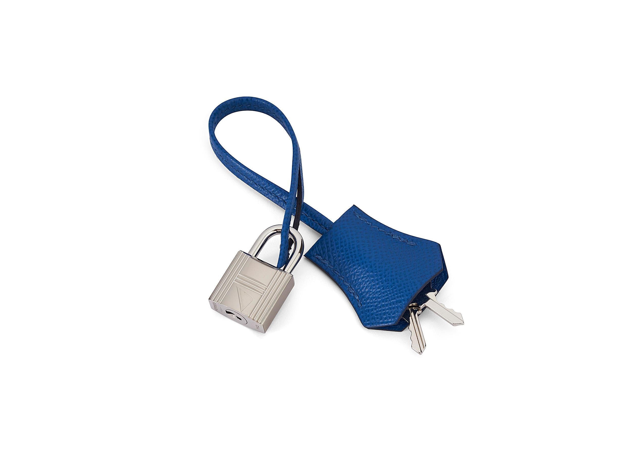 Hermès Kelly Sellier 28 Bleu France Epsom Palladium Hardware en vente 5