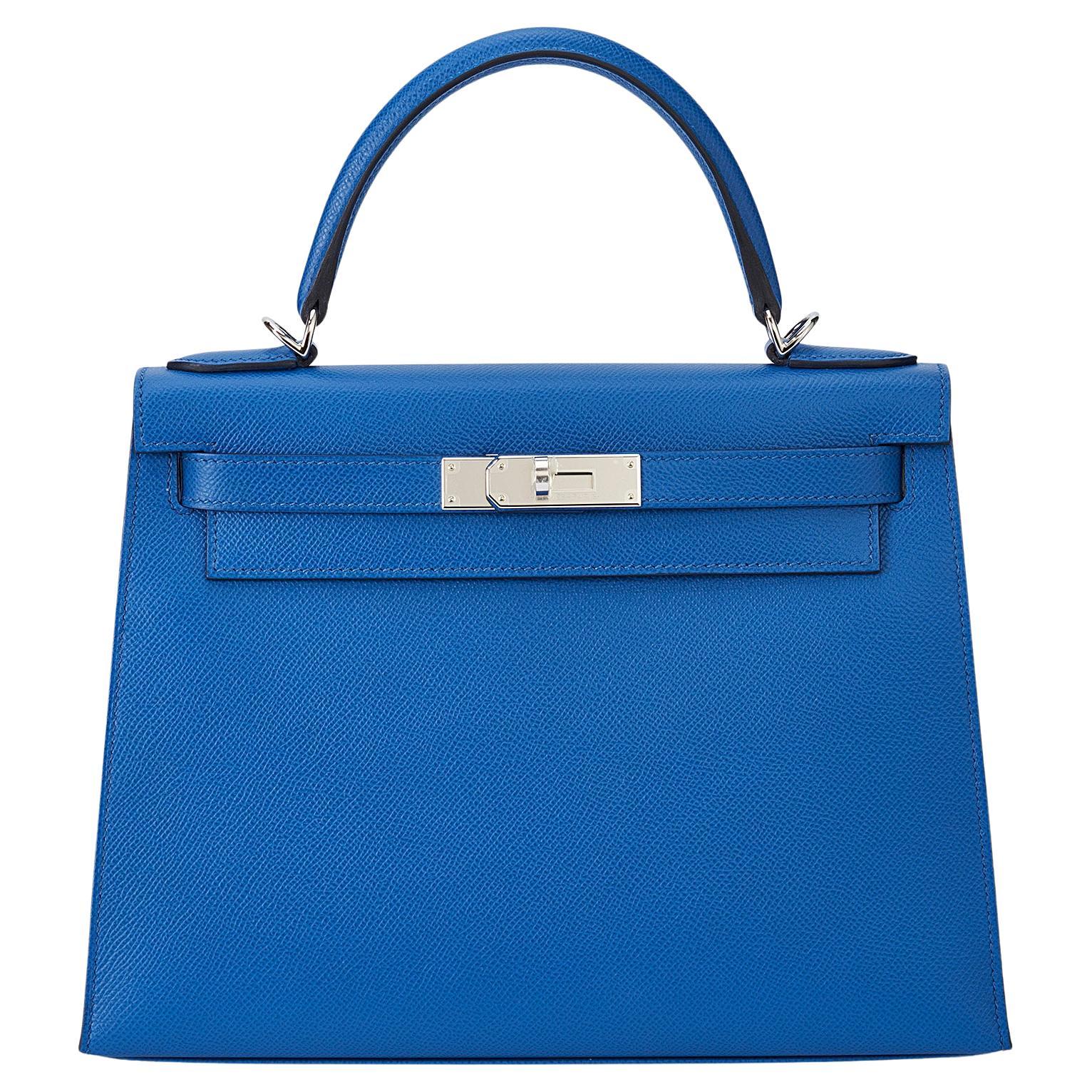 Hermès Kelly Sellier 28 Bleu France Epsom Palladium Hardware