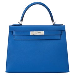 Hermès Kelly Sellier 28 Bleu France Epsom Palladium Hardware