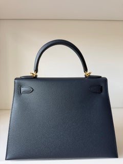 Hermès Kelly Sellier 28 Bleu Indigo Epsom Gold Hardware