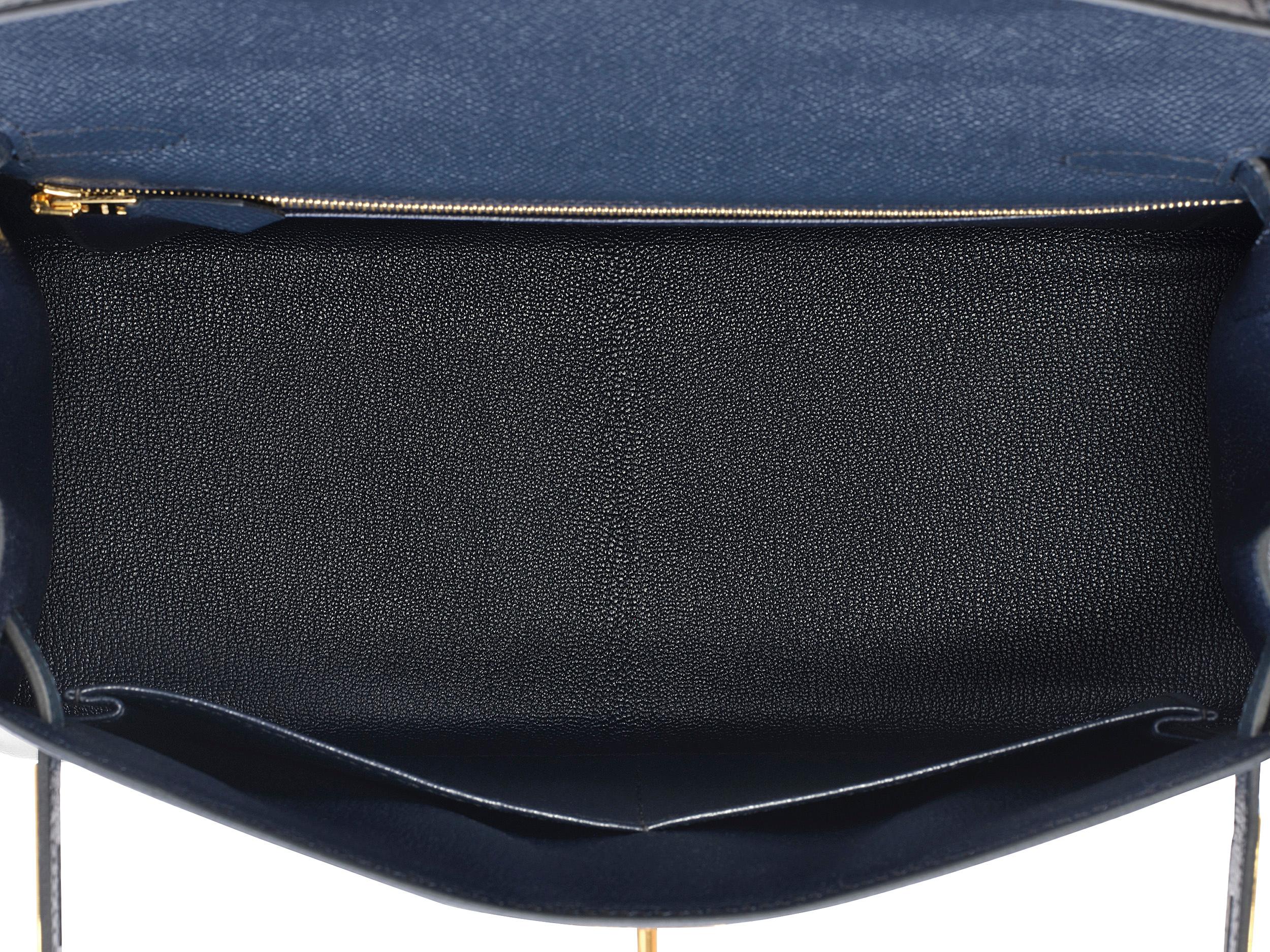 Hermès Kelly Sellier 28 Azul Añil Epsom Herrajes Dorados en venta 1