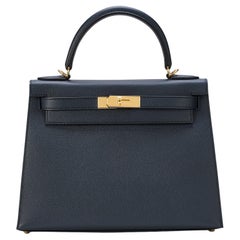 Hermès Kelly Sellier 28 Bleu Indigo Epsom Gold Hardware