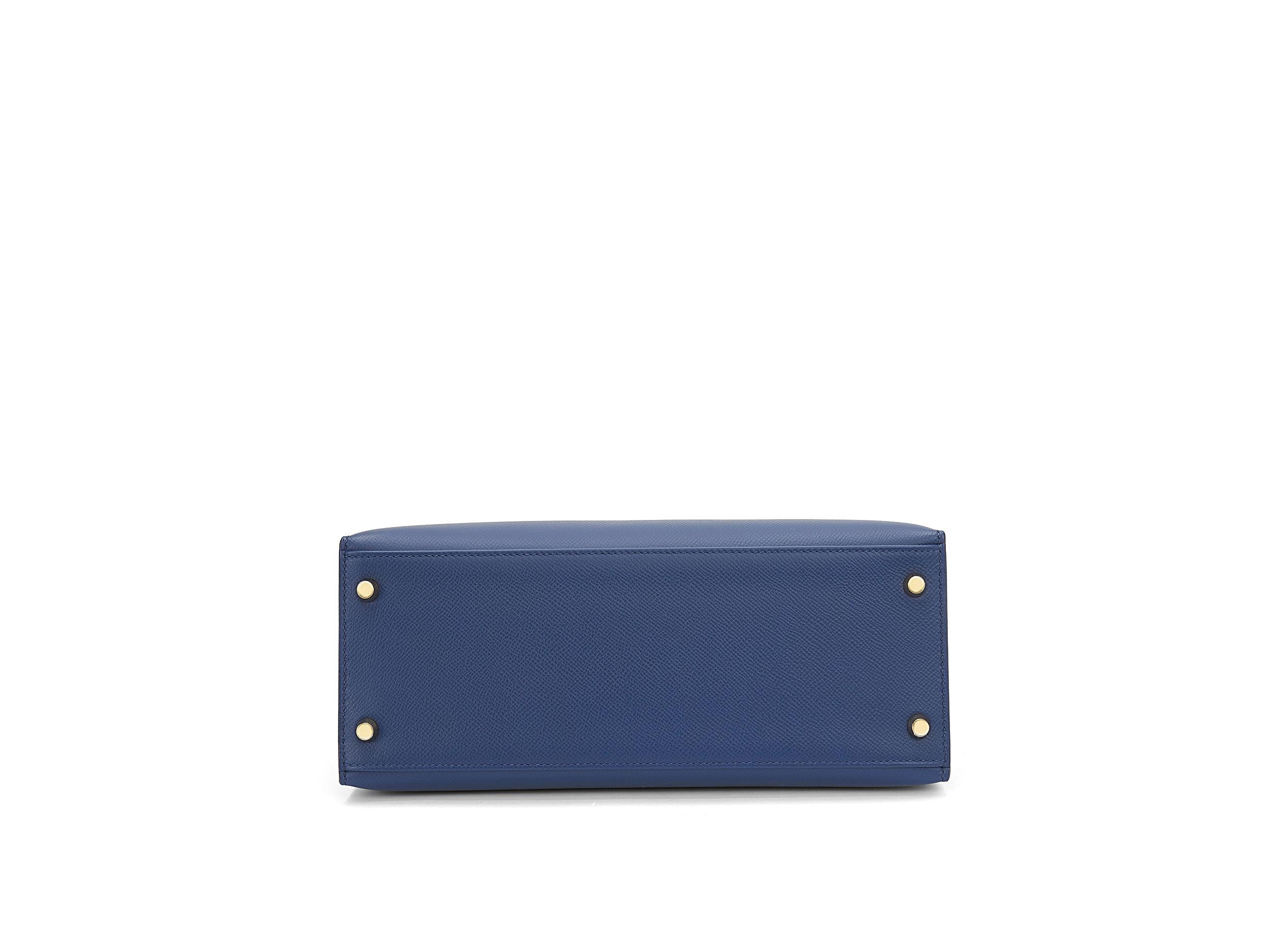 Hermès Kelly Sellier 28 Bleu Saphir Epsom Gold Hardware in vendita 2