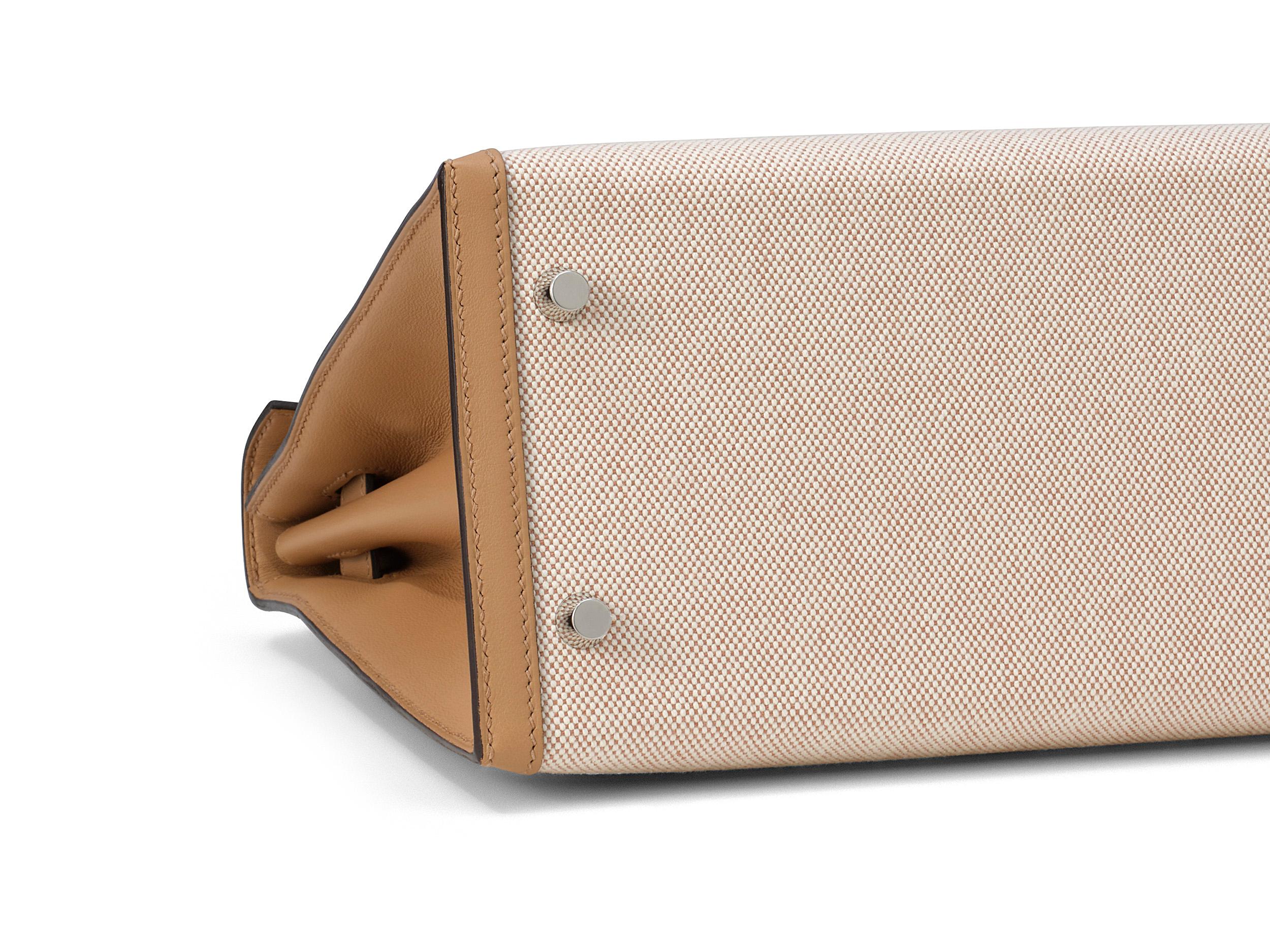 Hermès Kelly Sellier 28 Ecru-Beige / Chai Toile Palladium Hardware im Angebot 1