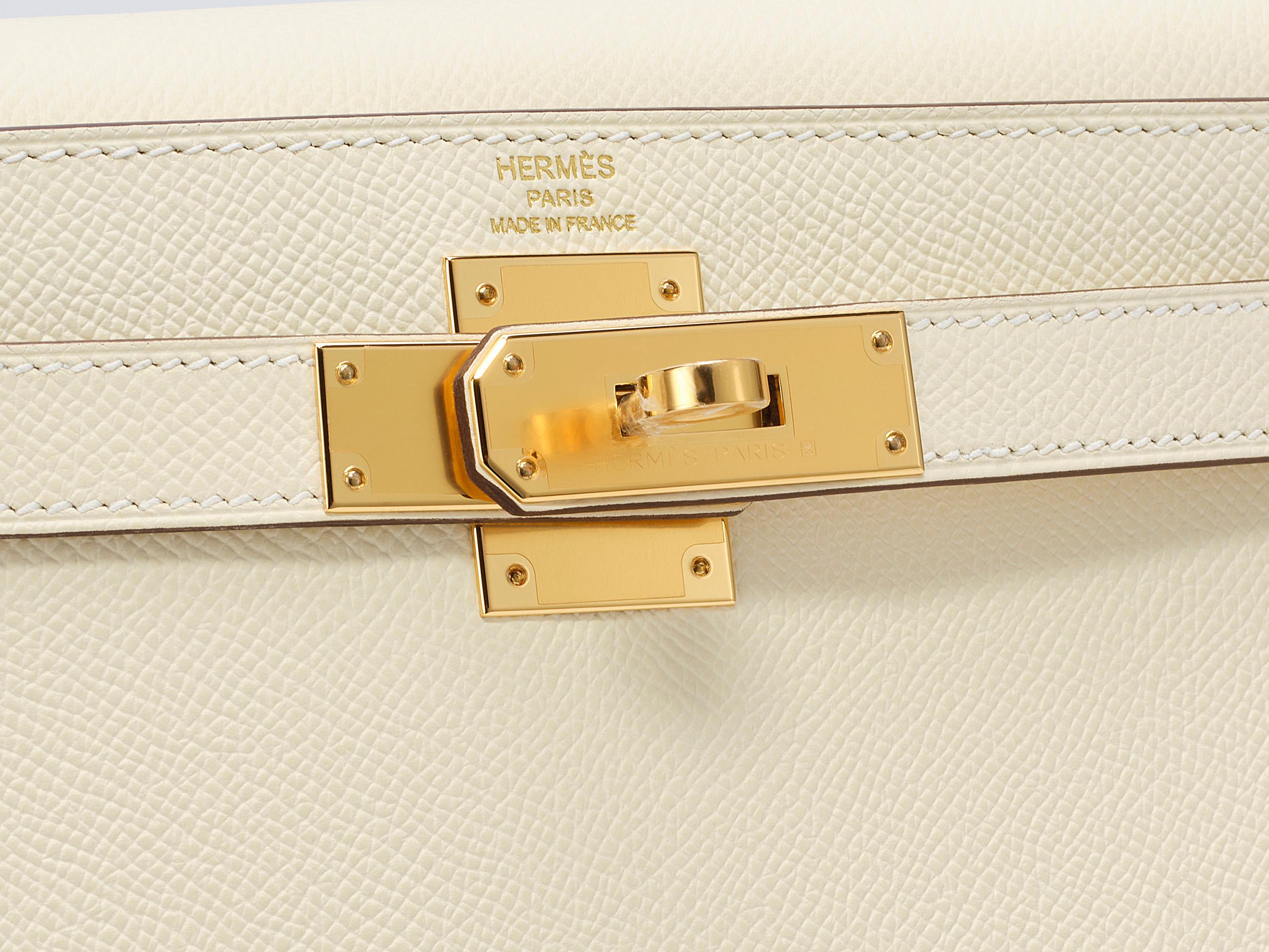 Hermès Kelly Sellier 28 Nata Epsom Gold Hardware für Damen oder Herren im Angebot