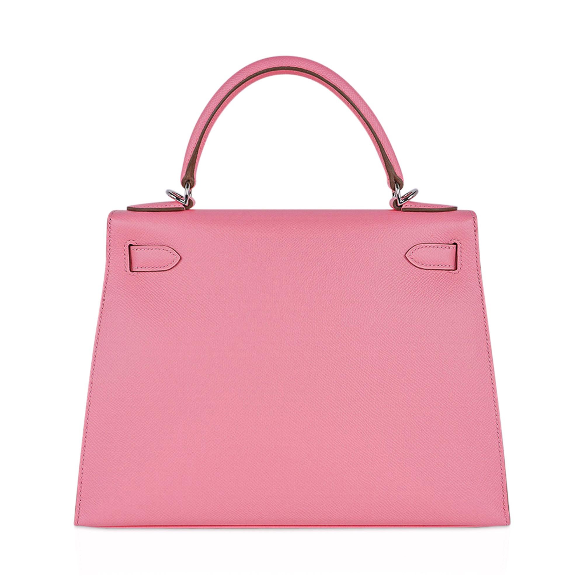 Hermes Kelly Sellier 28 Rose Confetti Palladium Hardware Epsom Bag 4