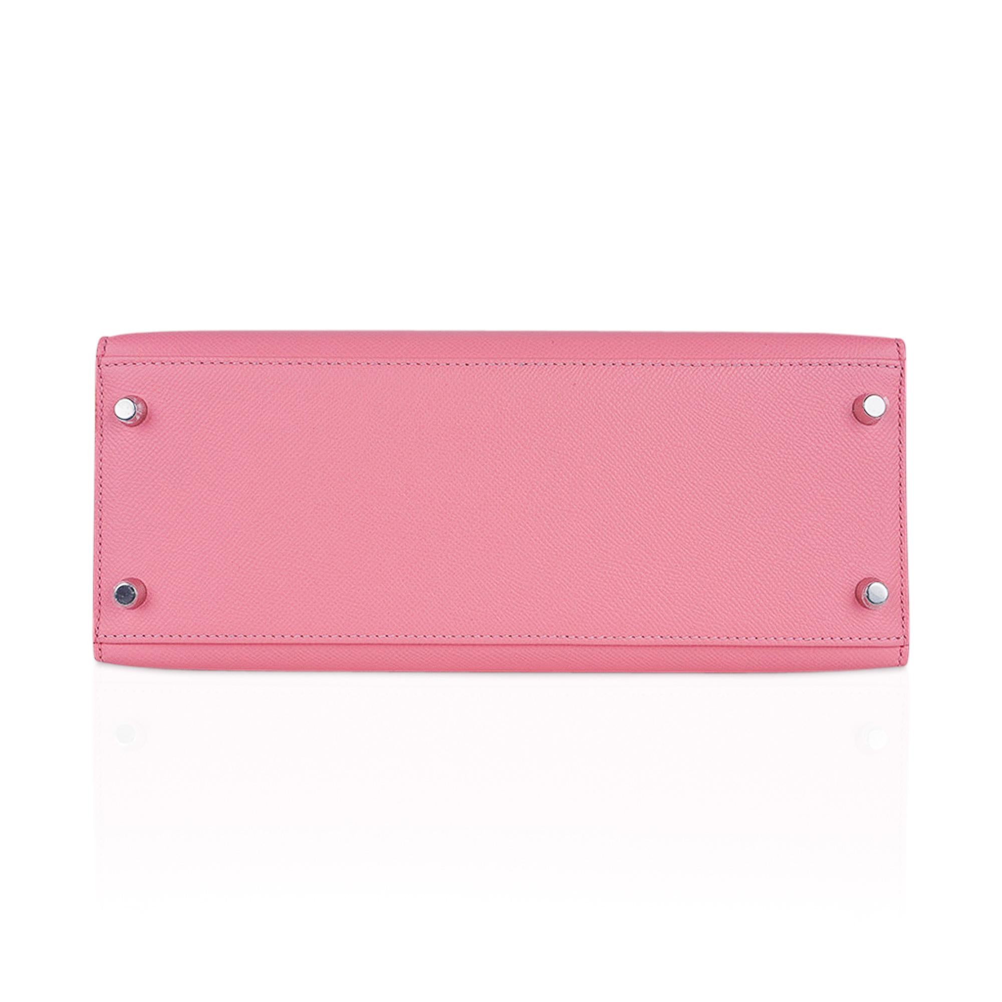 Hermes Kelly Sellier 28 Rose Confetti Palladium Hardware Epsom Bag 5