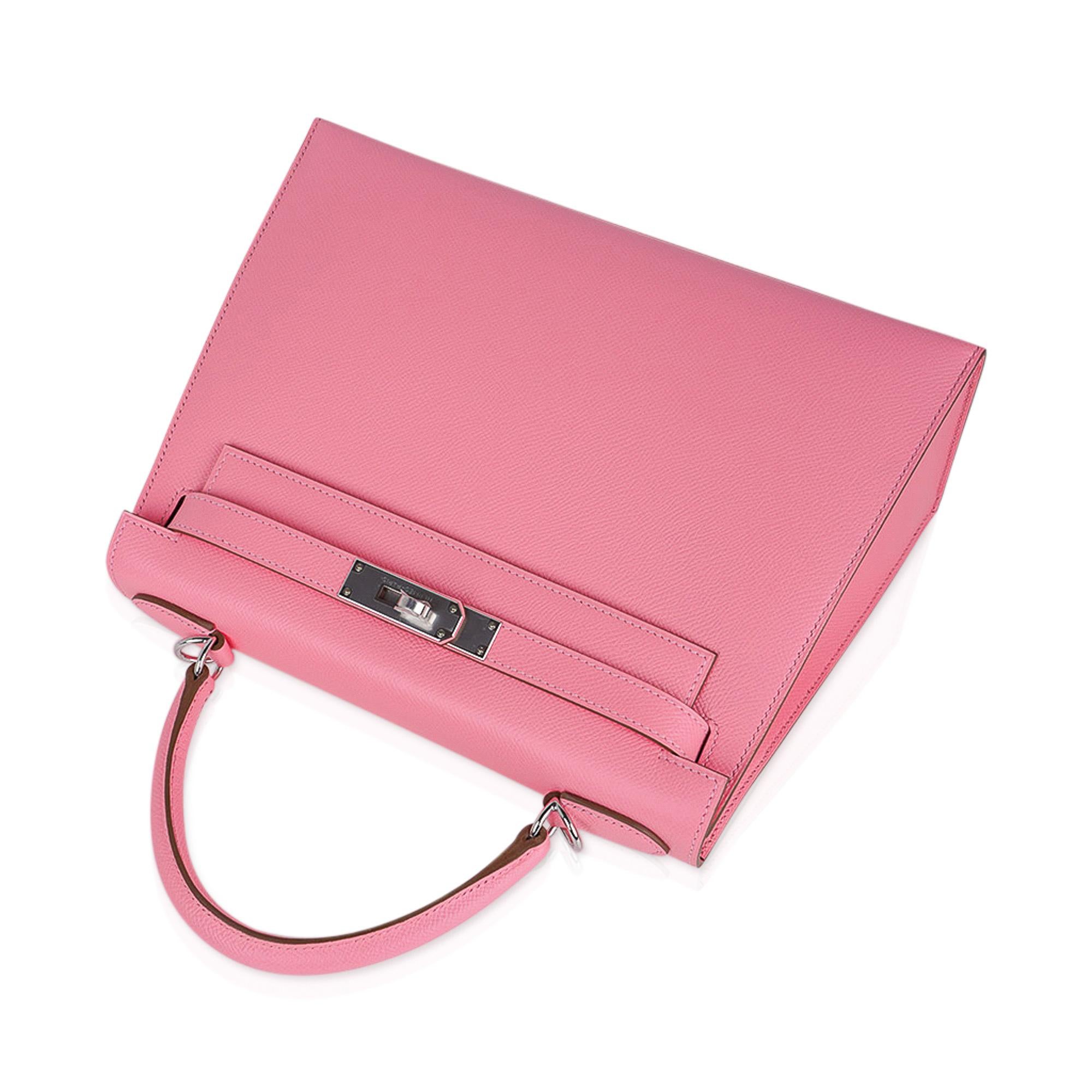 Pink Hermes Kelly Sellier 28 Rose Confetti Palladium Hardware Epsom Bag