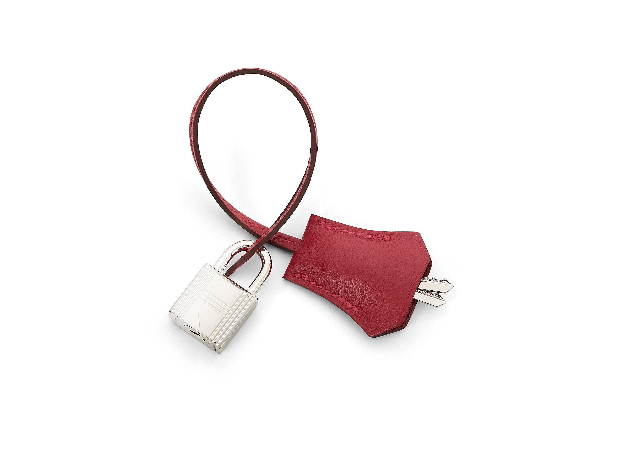 Hermès Kelly Sellier 28 Rouge Vif Tadelakt Palladium Hardware im Angebot 5