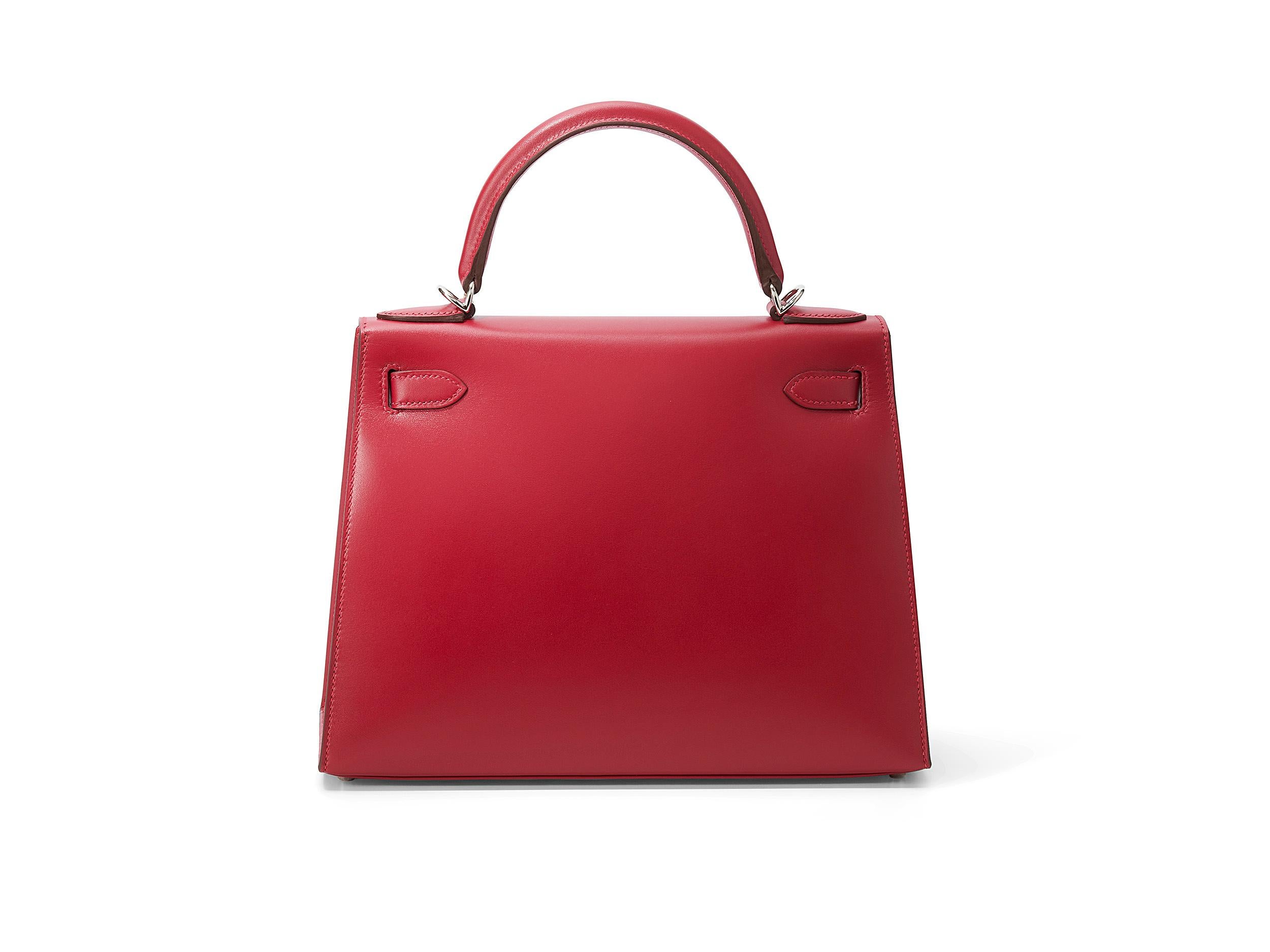 Hermès Kelly Sellier 28 Rouge Vif Tadelakt Palladium Hardware (Rot) im Angebot