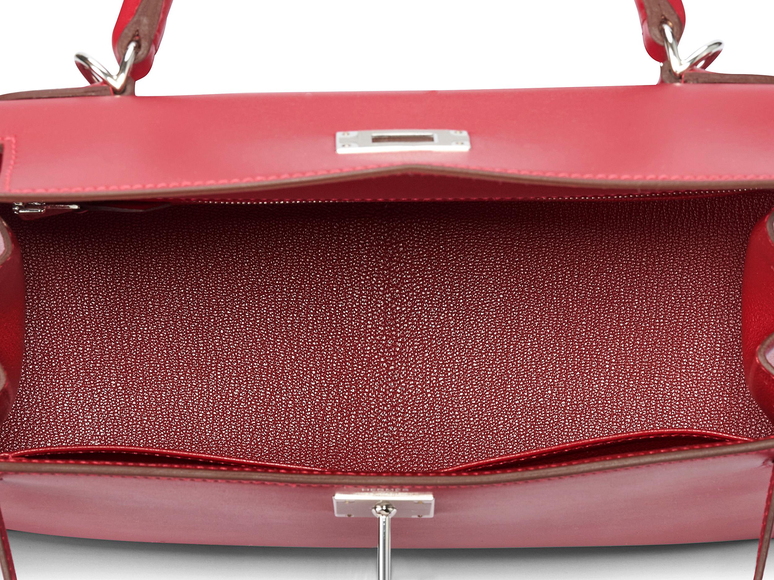 Hermès Kelly Sellier 28 Rouge Vif Tadelakt Palladium Hardware im Angebot 2