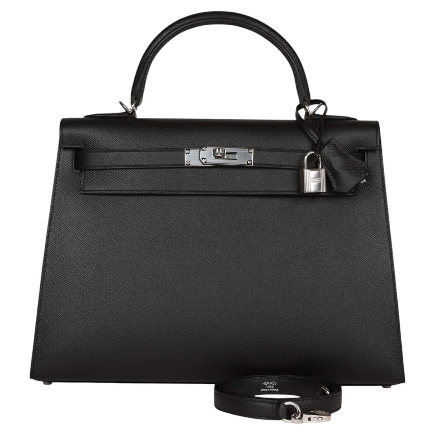 Hermès Kelly Sellier 32 Cuir Epsom noir avec accessoires Palladium