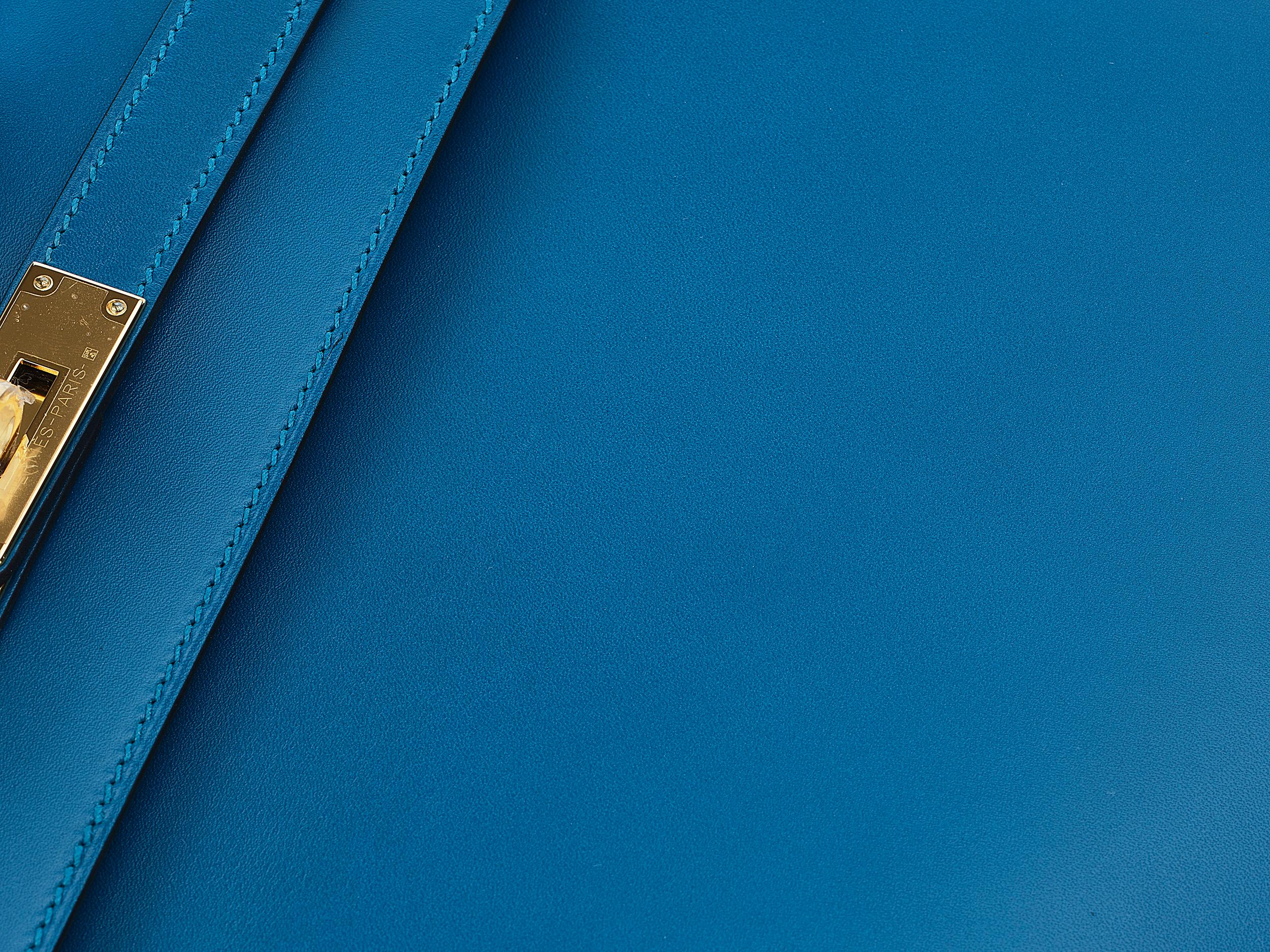 Hermès Kelly Sellier 32 Bleu Izmir Tadelakt Gold Hardware en vente 6